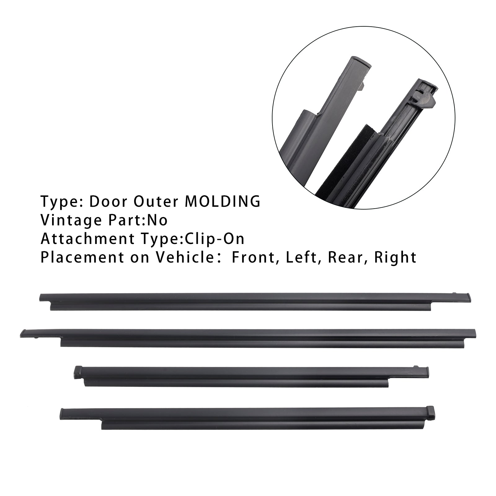 1996-2001 Toyota 4Runner 4st Dörrglasbälte yttre gjutning Weatherstrip