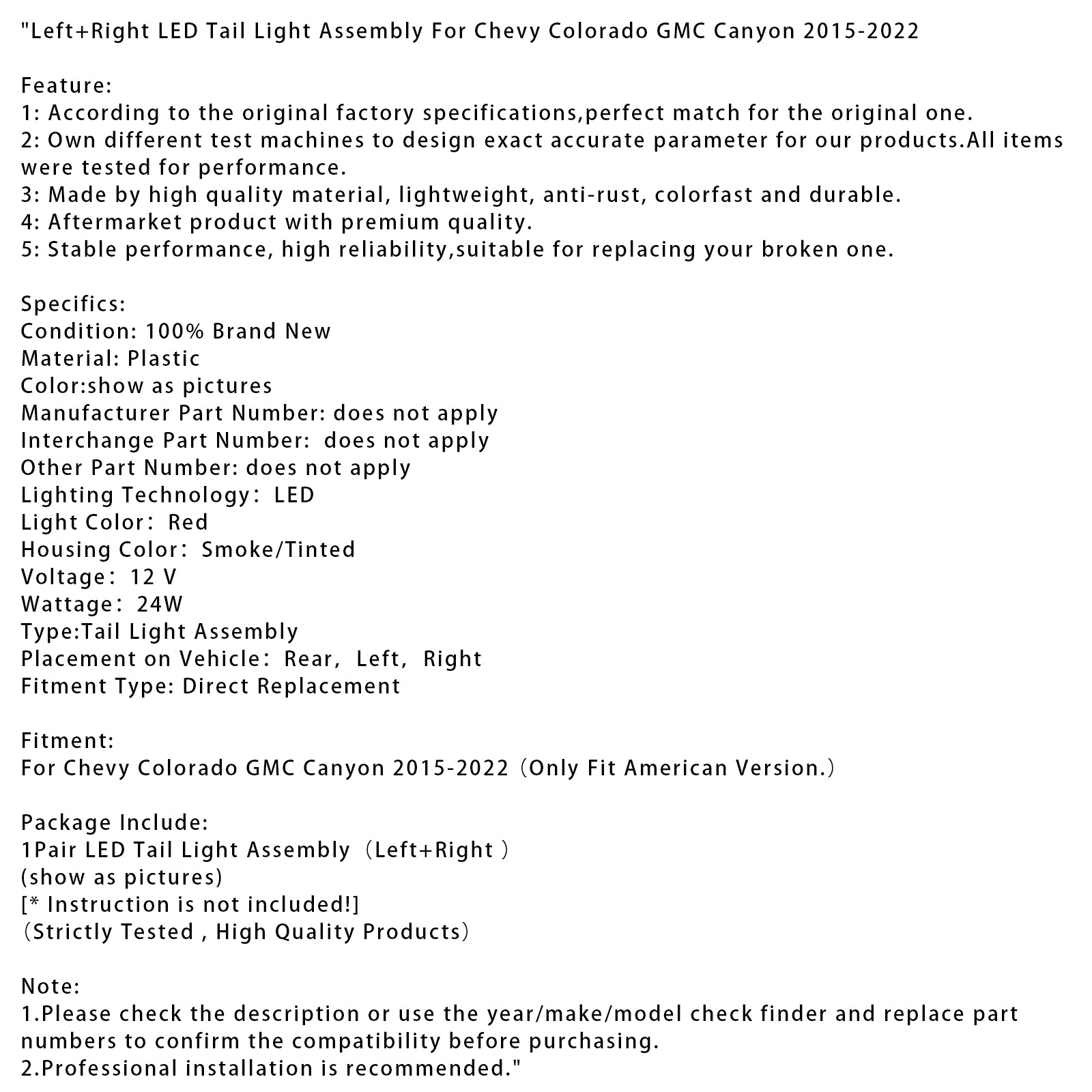 2015-2022 Chevy Colorado GMC Canyon Conjunto de luz trasera LED izquierda+derecha