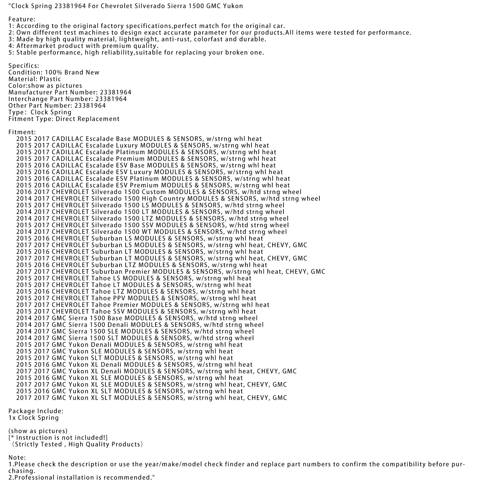 Spring de relógio 23381964 Para Chevrolet Silverado Sierra 1500 GMC Yukon