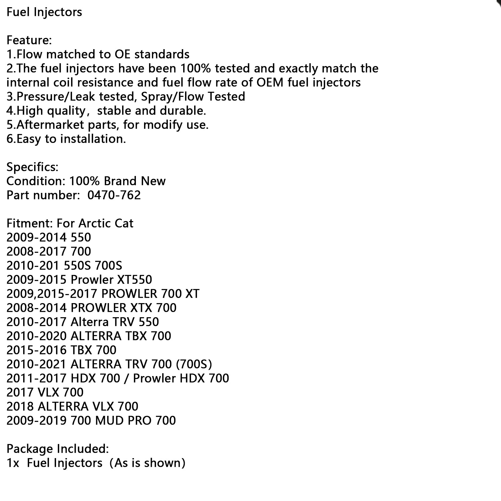 Injektor paliva pre Arktic Cat ATV SXS 700 HDX 550 TRV TBX 0470-762