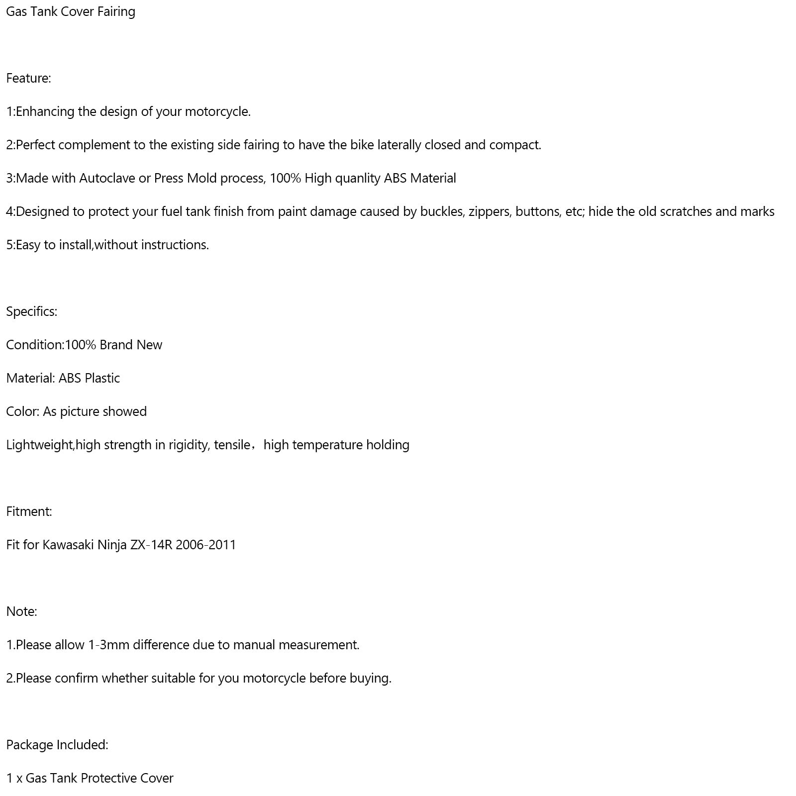 2006-2011 Kawasaki Ninja ZX-14R uhlíkový plynový pokrytý ochranca kapotáže