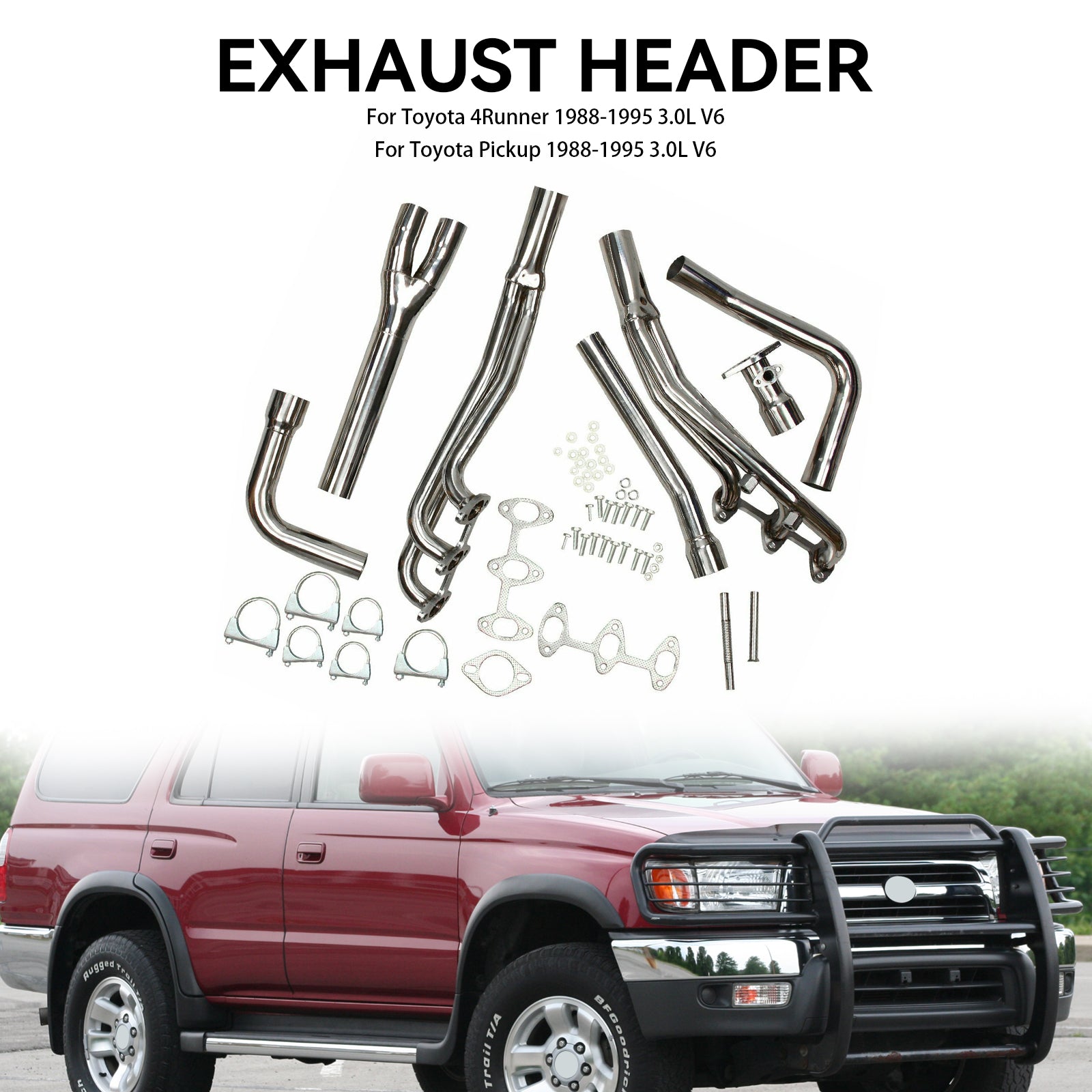 Cabeçalhos do coletor de escape em aço inoxidável Toyota 4Runner Pickup 1988-1995 3.0L V6