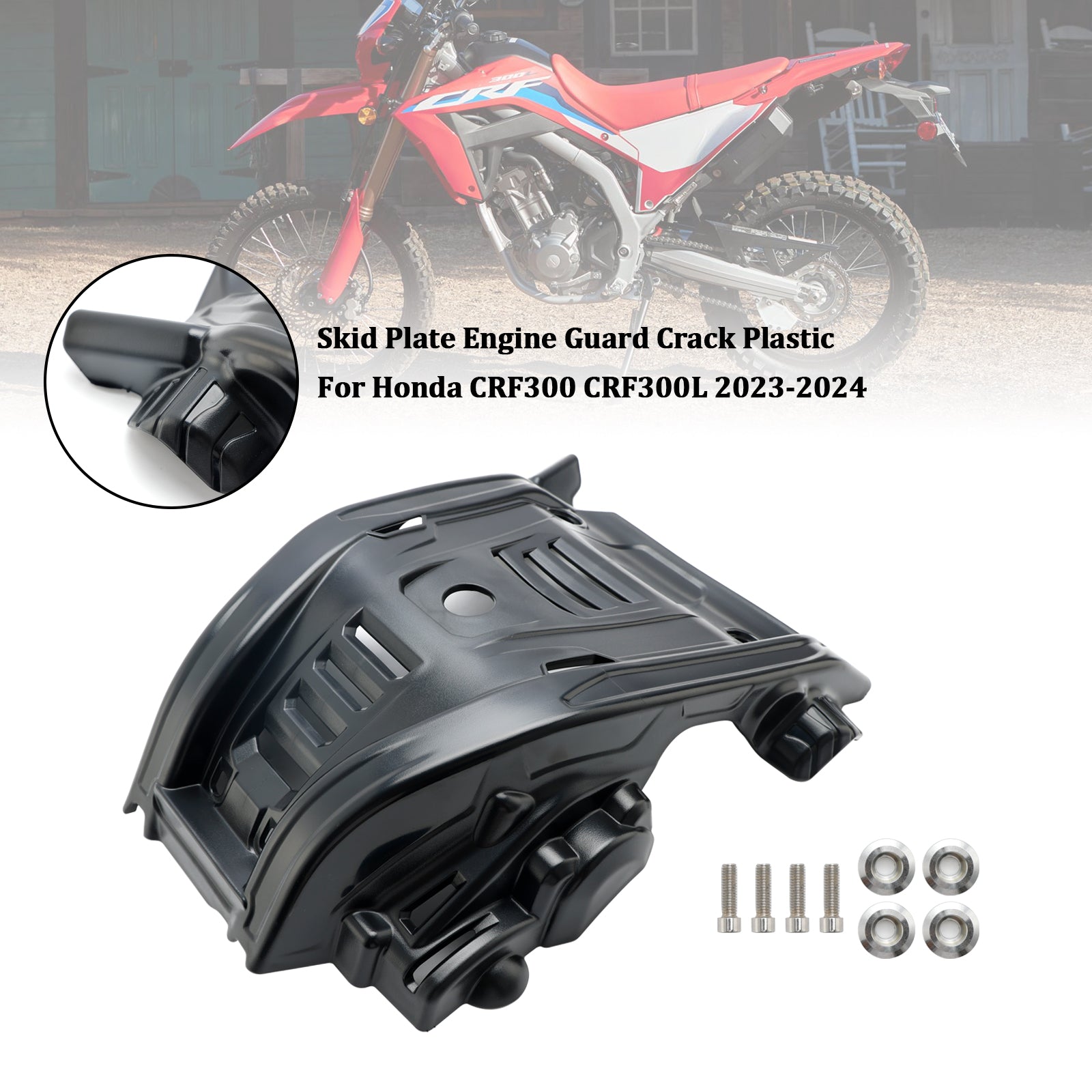 2023-2024 Honda CRF300 CRF300L SKIDPLATT Motorvakt Crack Plastic Plastic