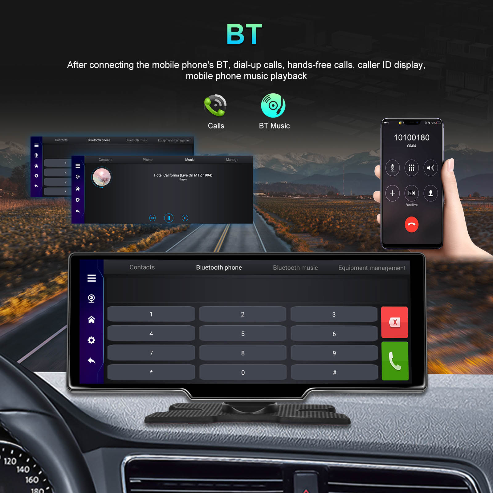 10.26" Draagbare Bluetooth-autonavigatie Draadloze CarPlay HD Groot touchscreen