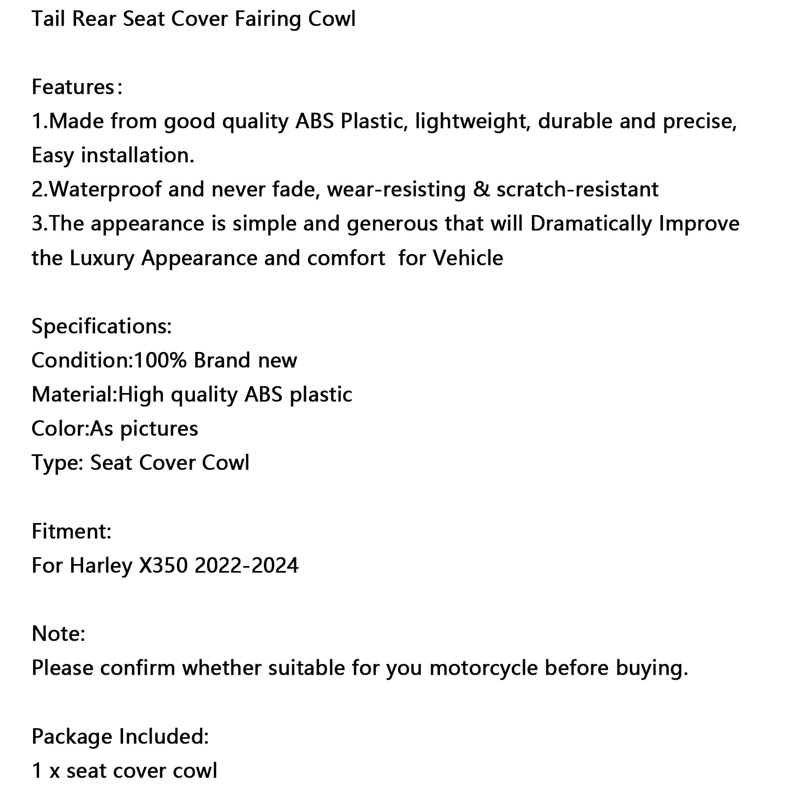 Capot de carénage de couverture de siège arrière de queue de Harley X350 2022-2024