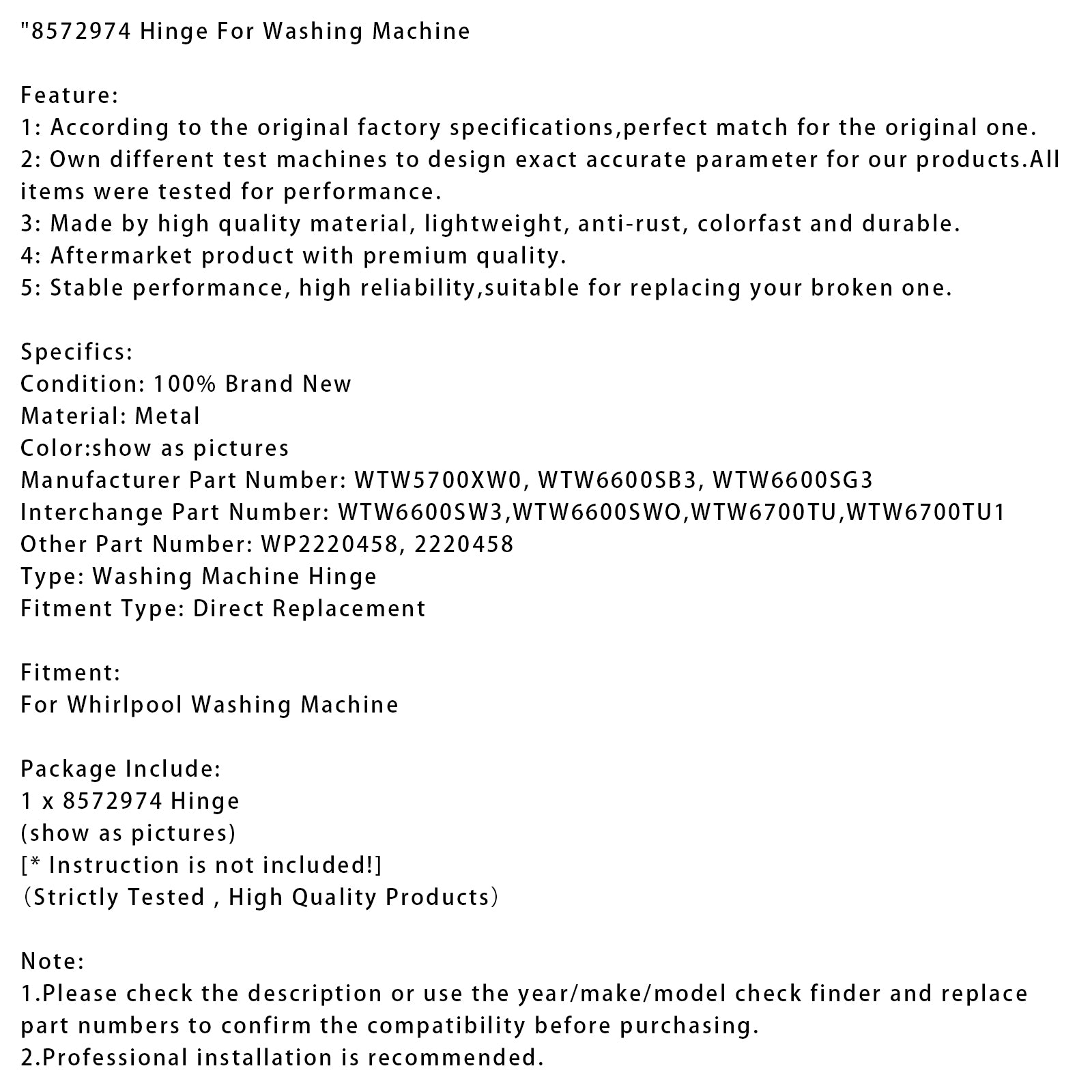 8572974 hengsel for vaskemaskin