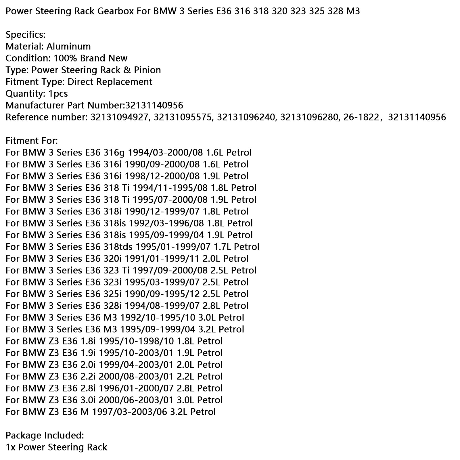 Boîte de vitesses à rack de direction assistée pour BMW Série 3 E36 316 318 320 323 325 328 M3 32131140956 32131094927