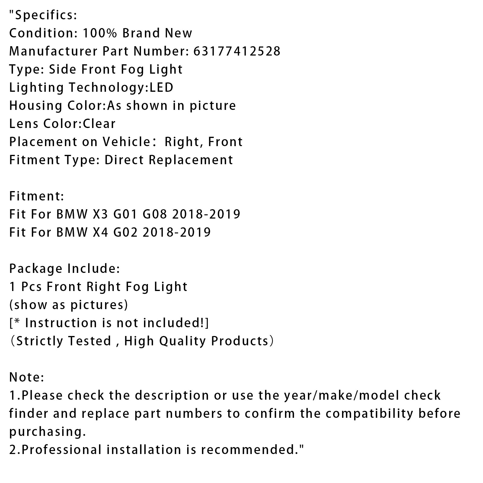 2018-2019 BMW X3 G01 G08 X4 G02 1 PCS LED FRONTE DIREITA LUZ DE NEPETA 63177412528