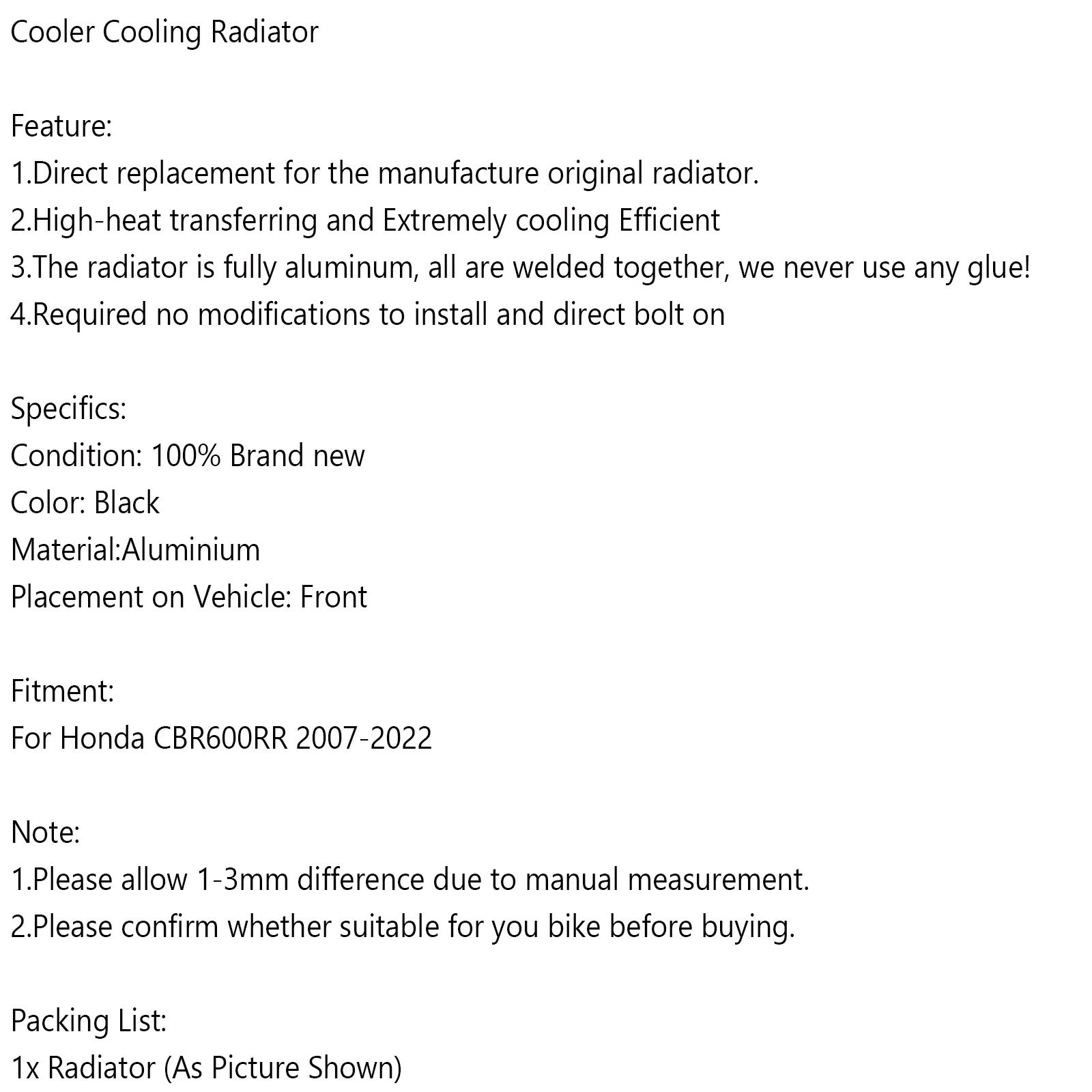 Enfriador de refrigeración del radiador de aluminio Honda F5 CBR600RR CBR 600RR 2007-2022