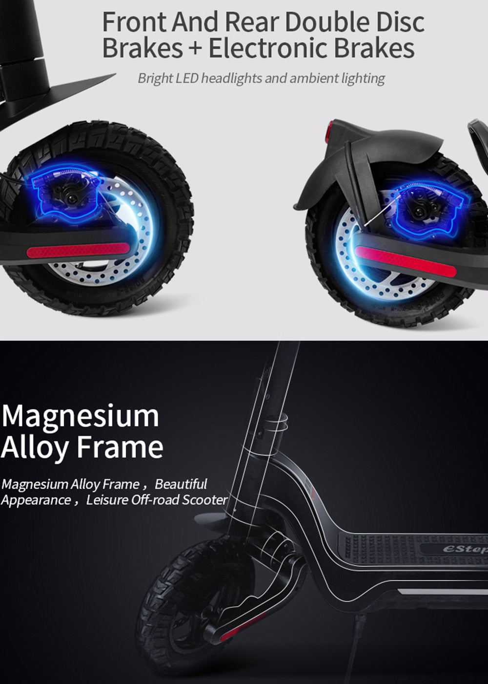 800W ELEKTRISCHE SCOOTER OPVOUWBARE E-SCOOTER 50 KM BEREIK 10" OFF-ROAD 15AH 45 KM/U