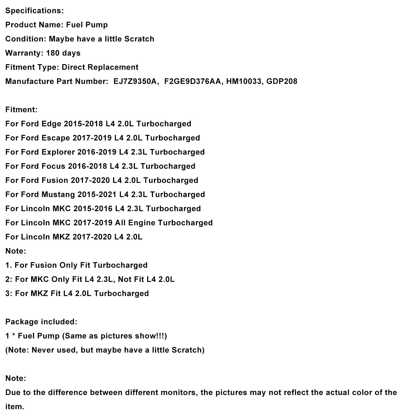 Hogedrukbrandstofpomp geschikt voor Ford Mustang Escape Explorer Edge Fusion