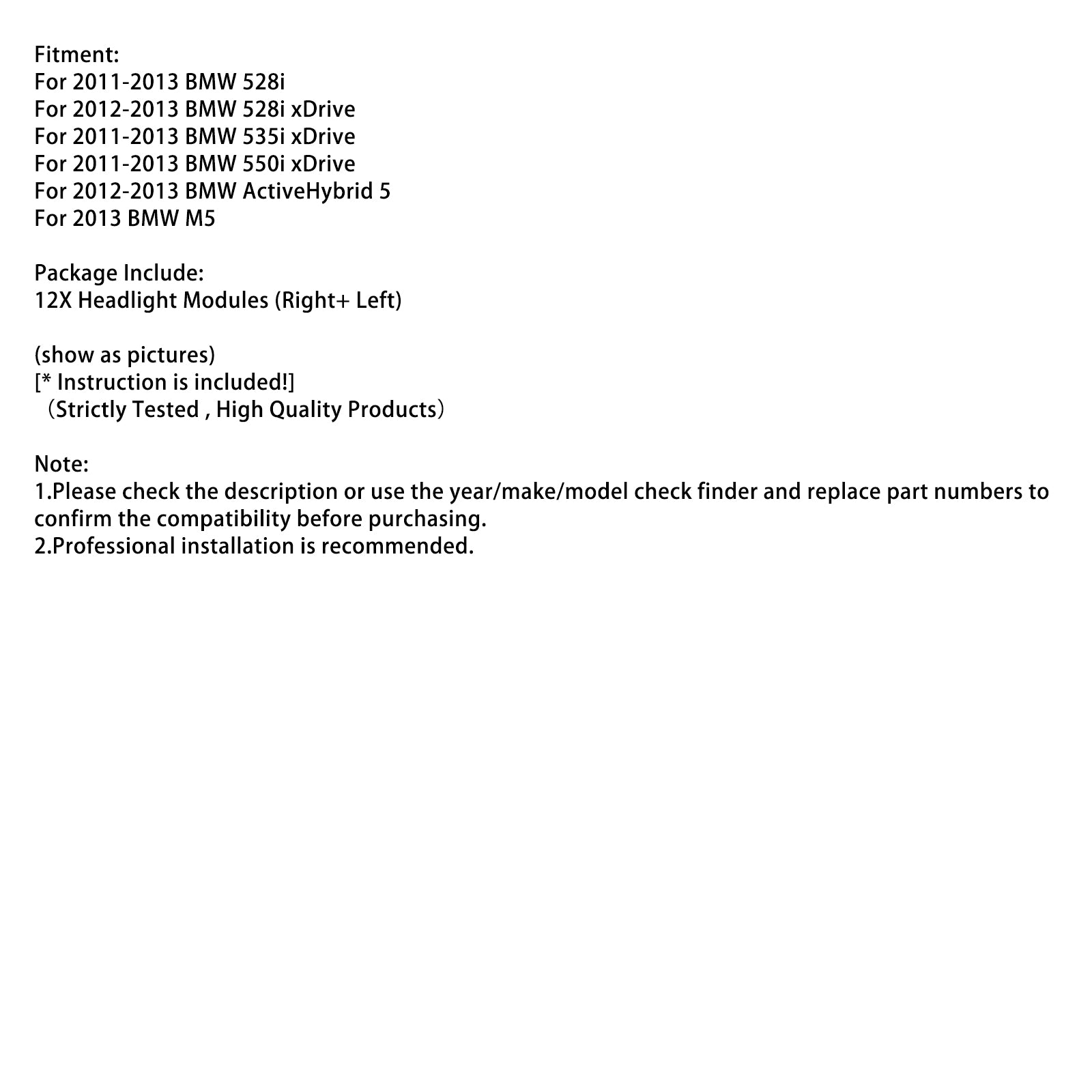 12ST Vänster+Höger Strömmodul LED-strålkastare AHL För BMW 5-serie F10 F11 F07