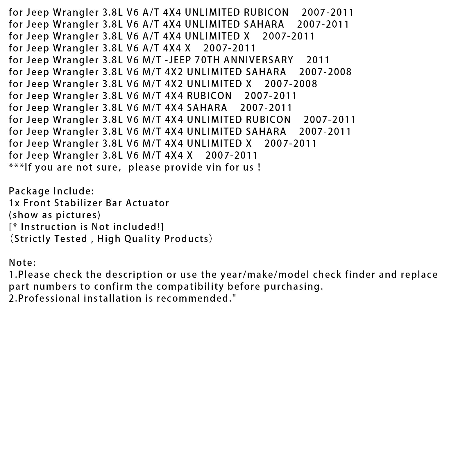 2012-2018 Jeep Wrangler 3.6L V6 A/T 4X4 SPORT Brand New Front Stabilizer Bar Actuator 68044411AB