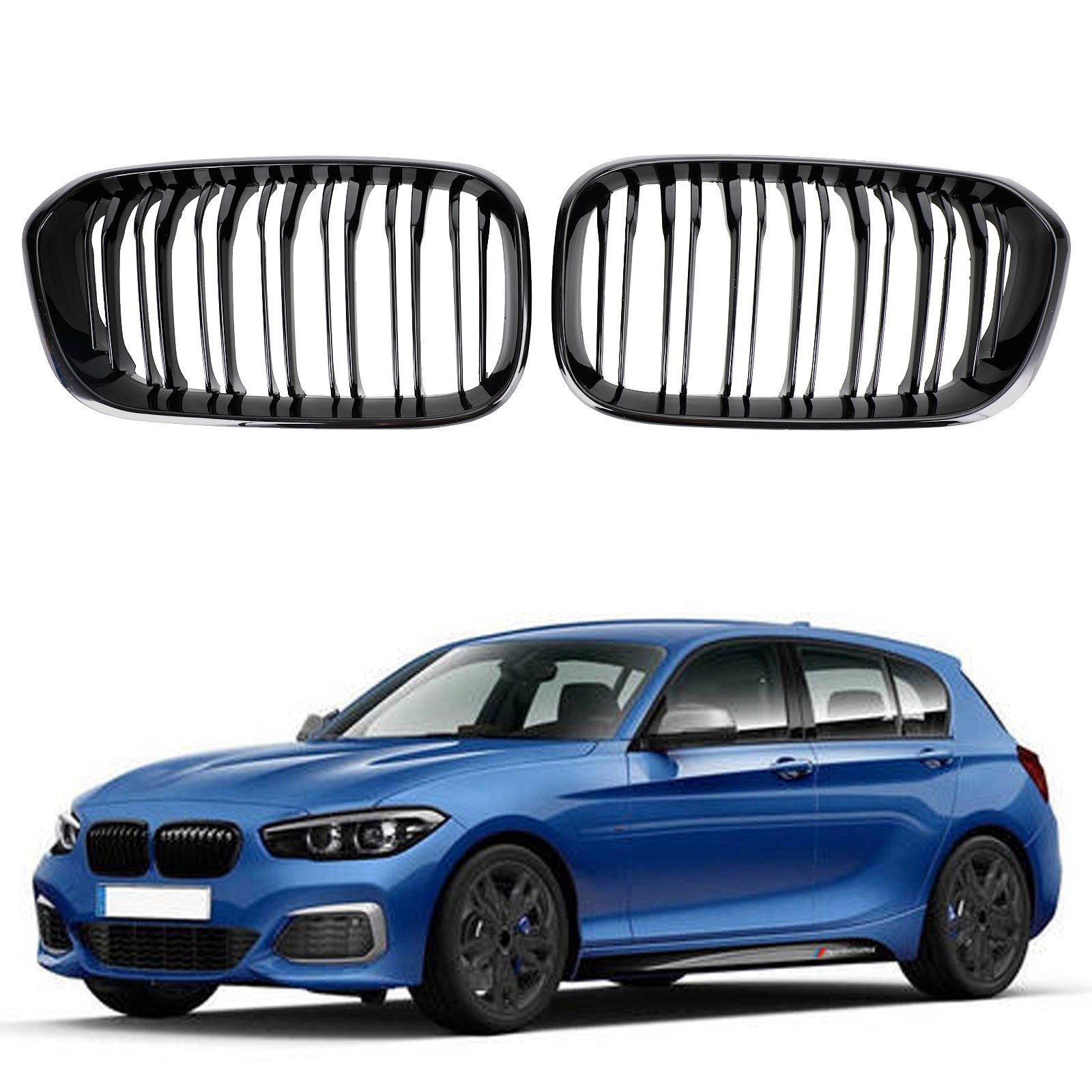 2015-2017 BMW 1-serie F20 F21 Glanzend zwart dubbel niergrillrooster