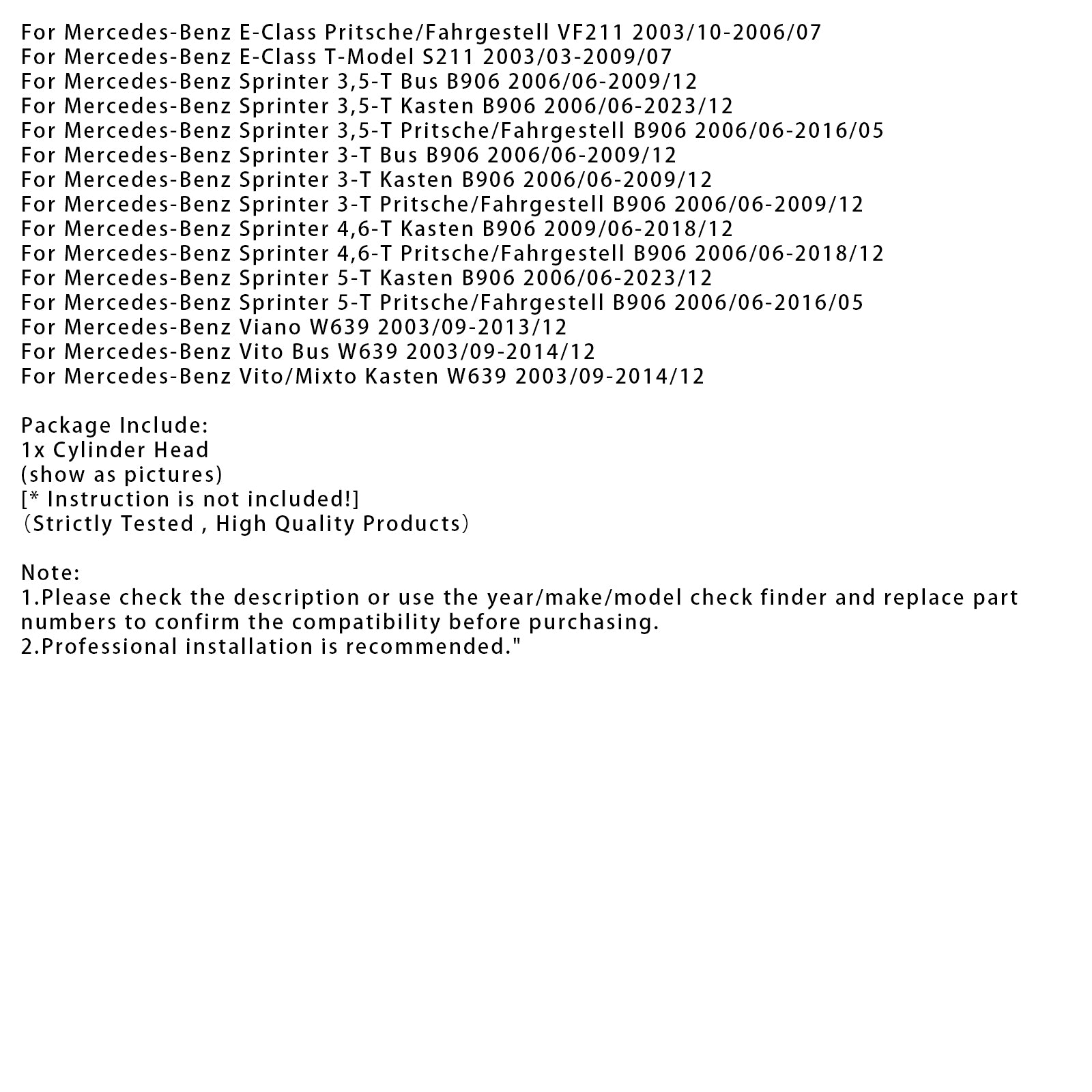 2006/06-2016/05 Mercedes-Benz Sprinter 3,5-T Pritsche/Fahrgestell B906 Cilinderkop 6110105020 6460100101