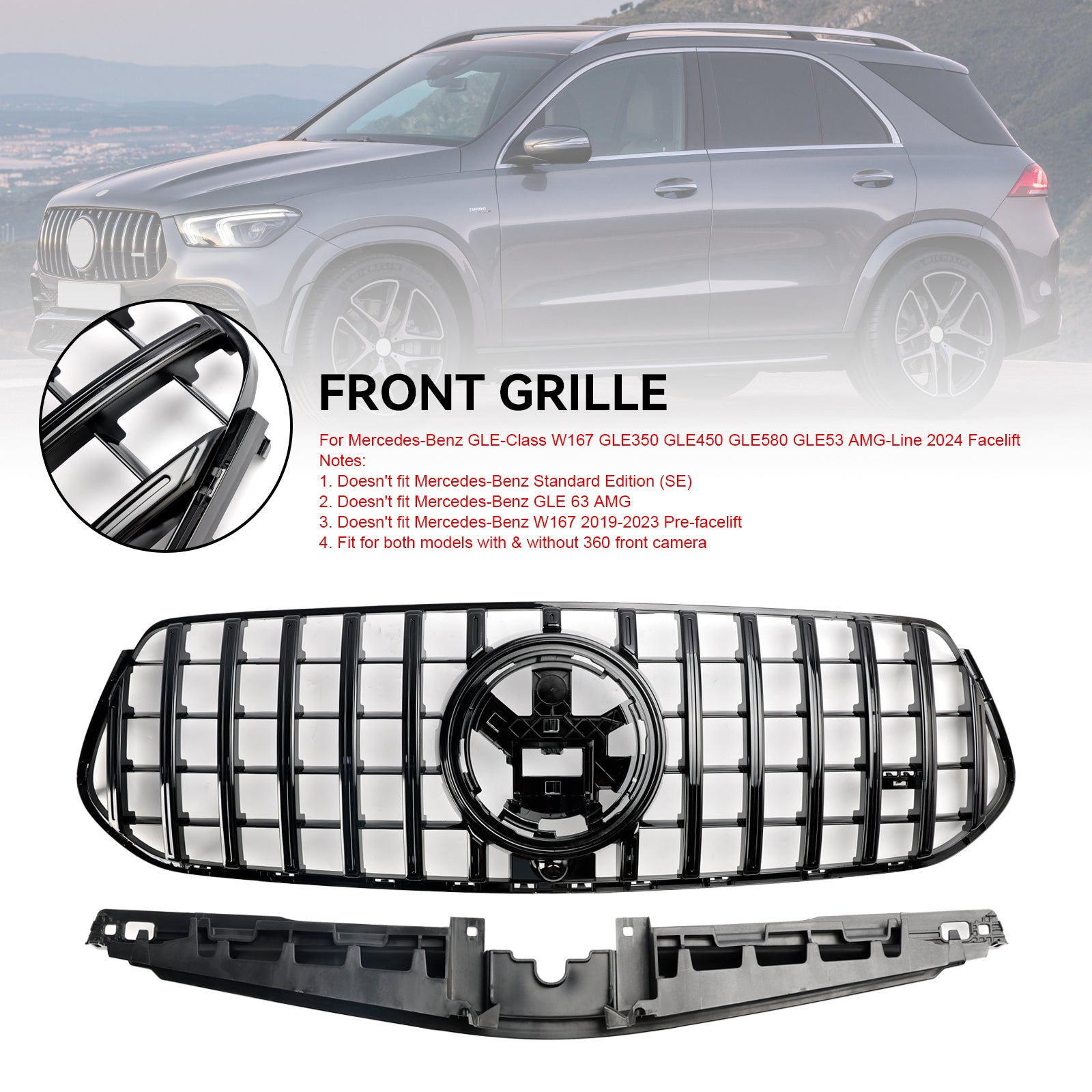 Mercedes-Benz uit 2024 W167 GLE350 GLE450 AMG-Line Voorbumper Grille