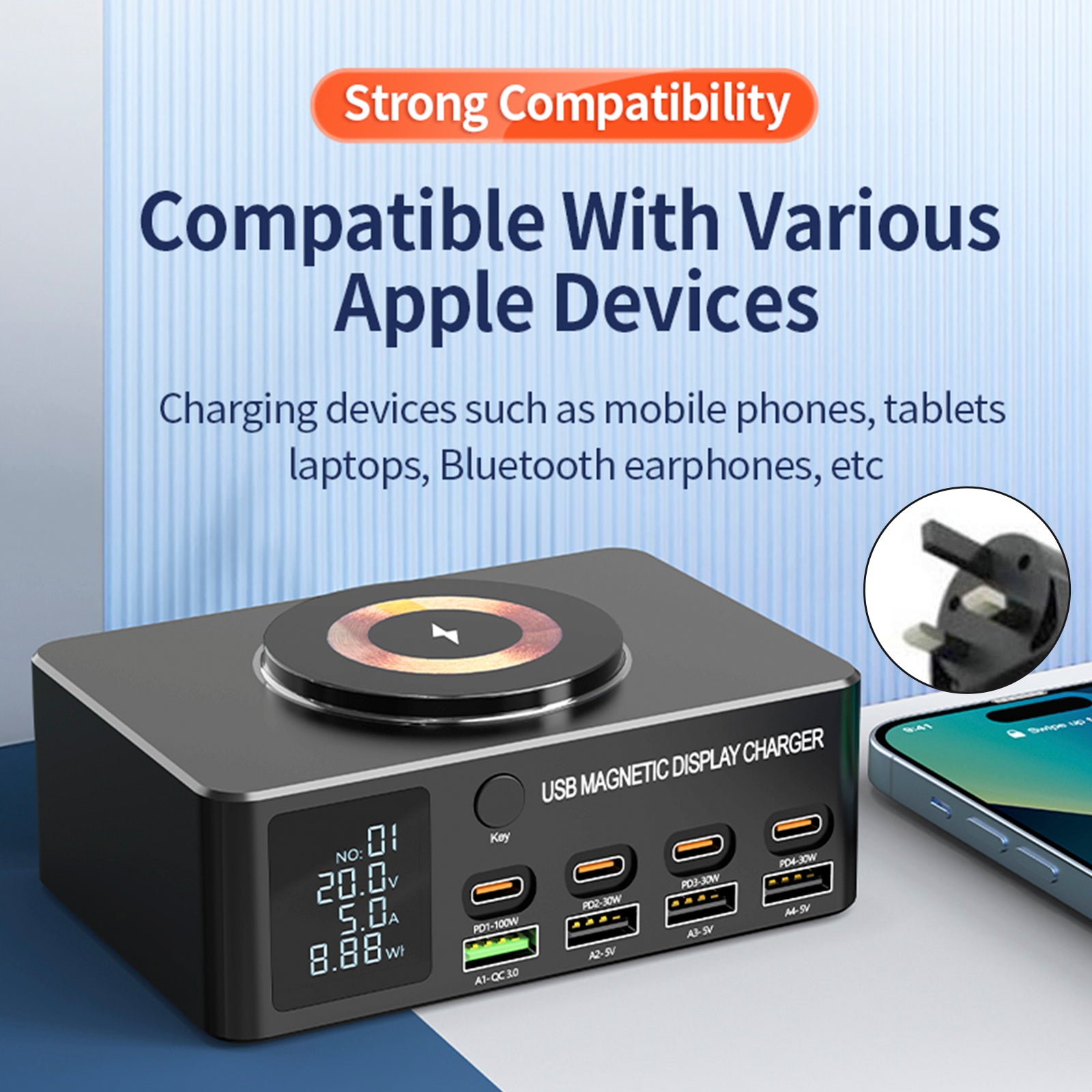 140W Fast Charging Charger Intelligent PD100W Notebook Multi-Port USB Charger UK