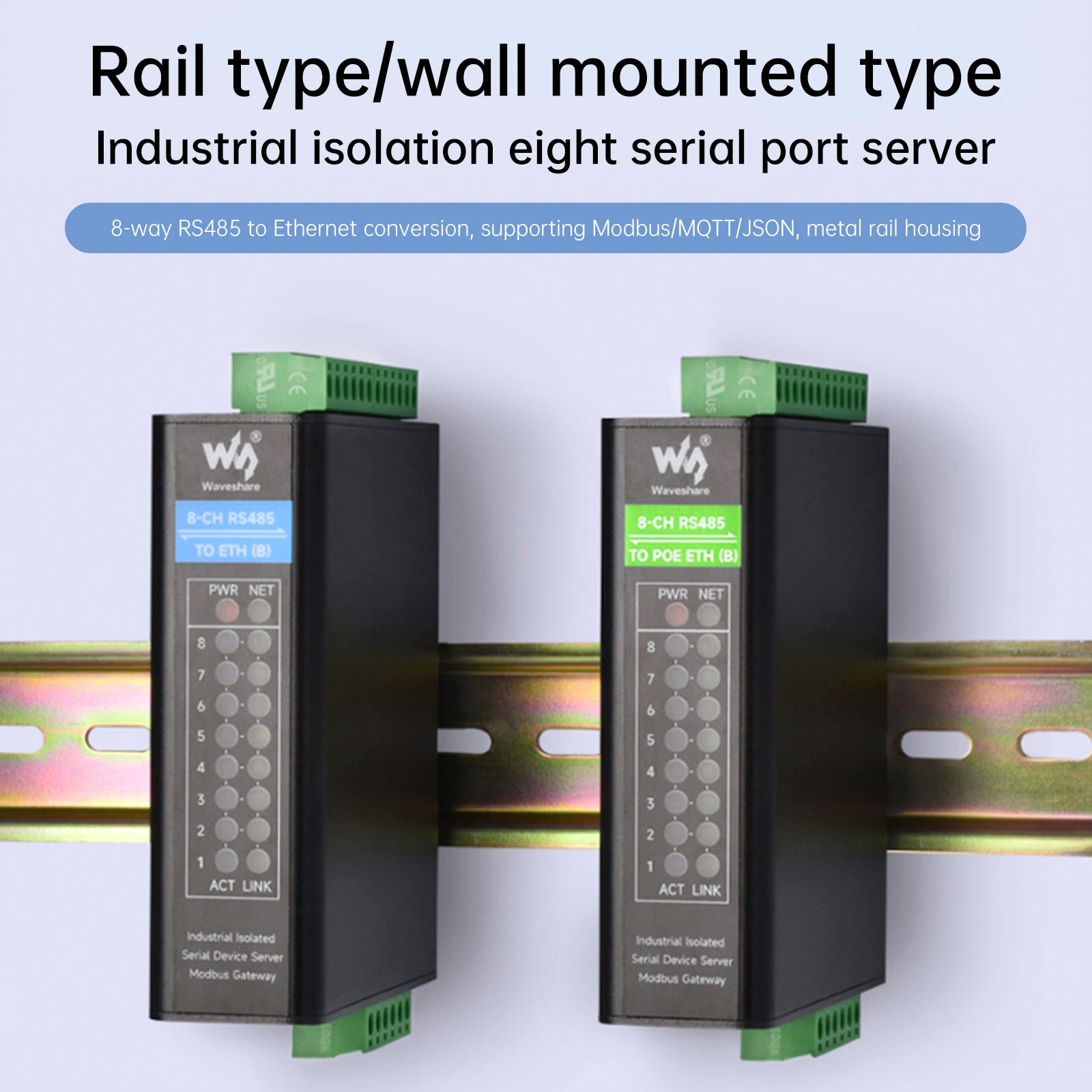 Industriële geïsoleerde seriële poortmodule Achtweg RS485 naar RJ45 Ethernet-gateway