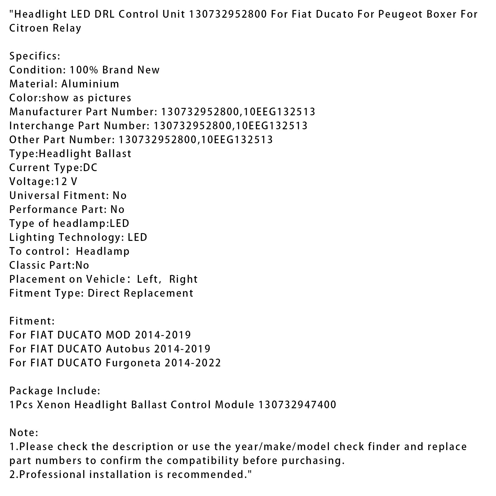 2014-2019 FIAT DUCATO MOD LED DRL DRL Unidade 130732952800