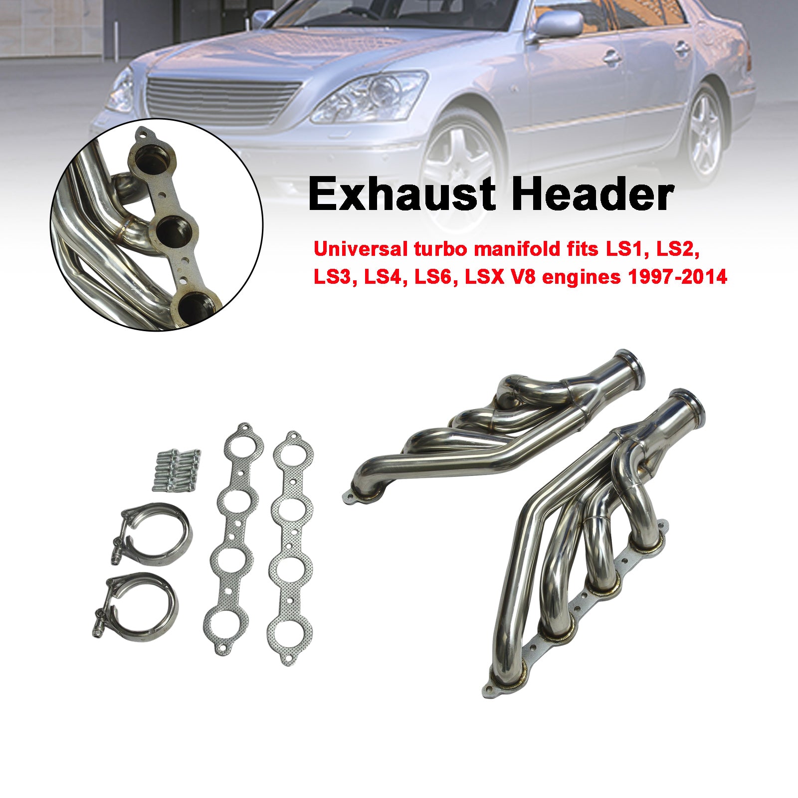 En-tête du collecteur d'échappement en acier pour petit bloc V8 LS1/LS2/LS3/LS6 LSX 1997-14