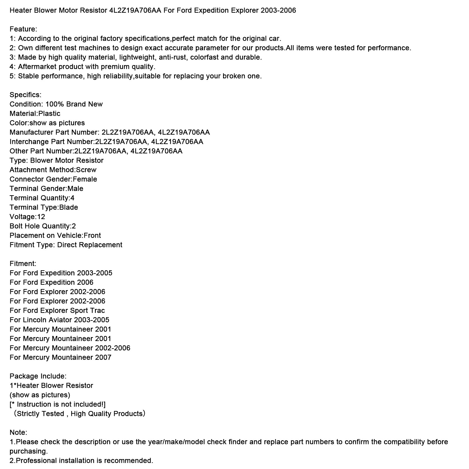 Ohrievač dúchadlového motora 4L2Z19A706AA pre Ford Expedition Explorer 2003-2006