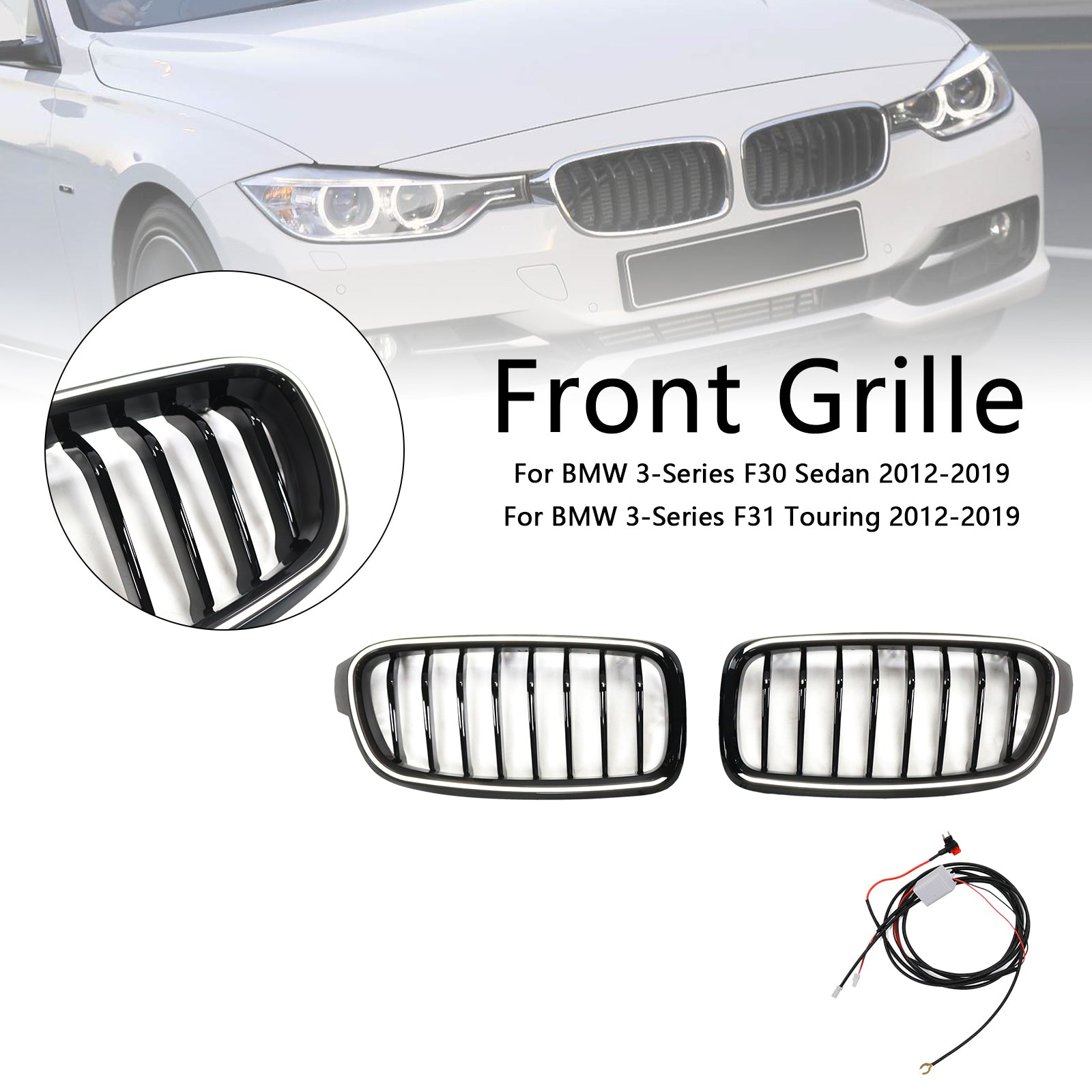 Parrilla frontal negra brillante para BMW Serie 3 F30 F31 F35 2012-2019