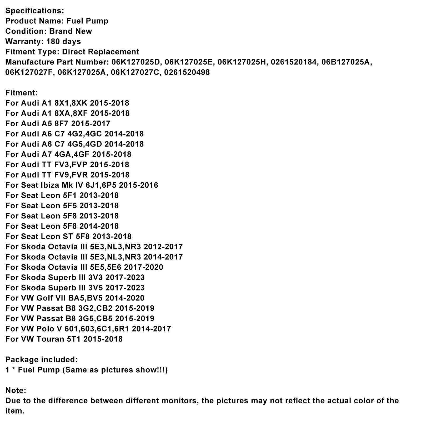 2015-2019 VW Passat B8 3G5,CB5 High Pressure Fuel Pump