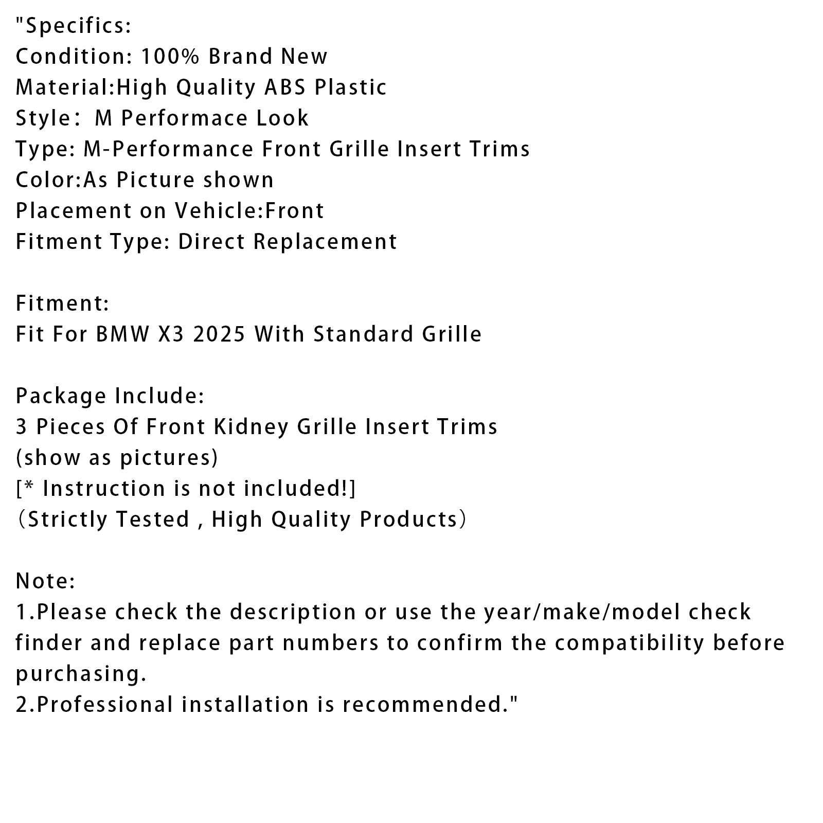 2025 BMW X3 Driekleurig ABS Niergrille inzetstuk Clip