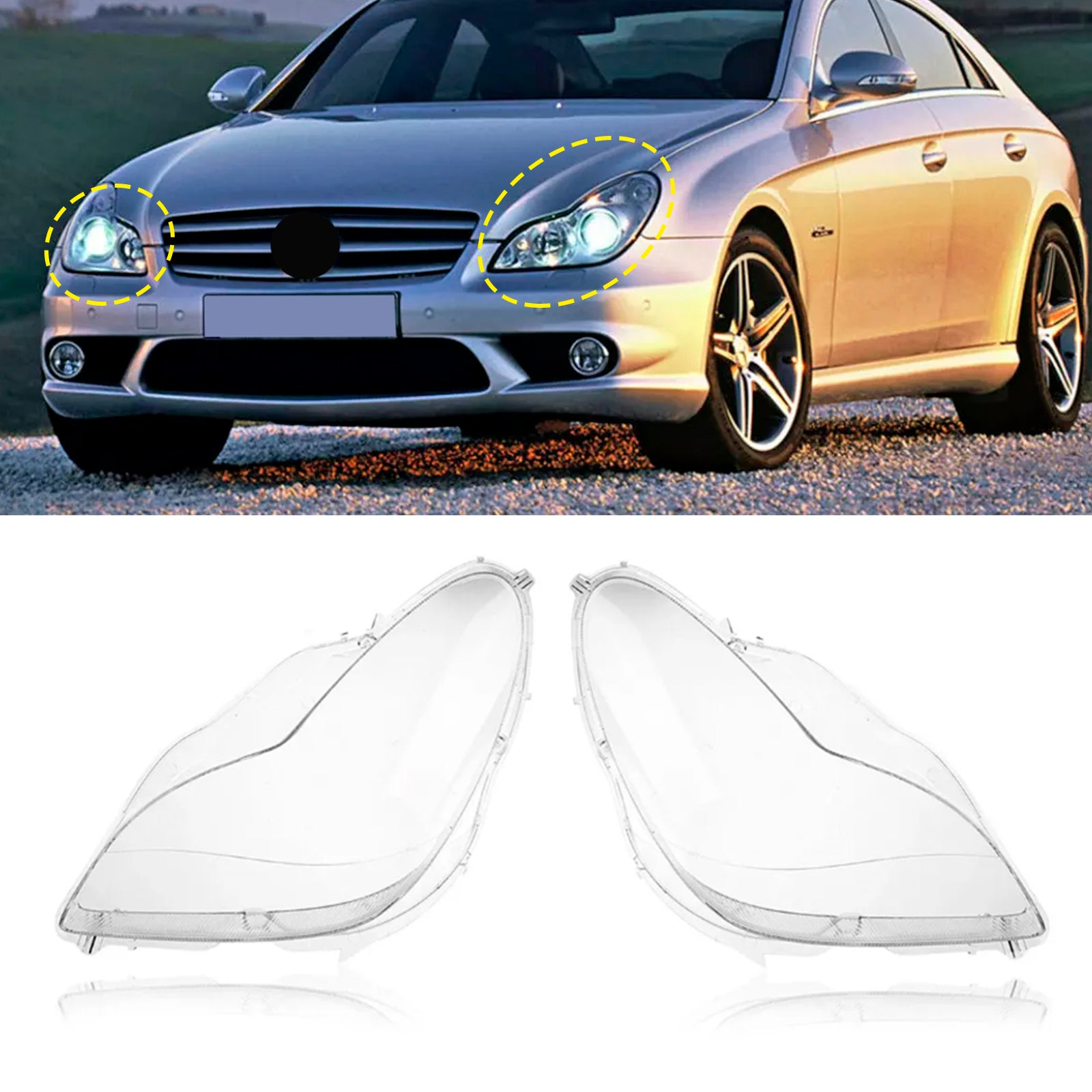 Mercedes 2006-2011 W219 CLS350 CLS500 2 stuks koplampglas met heldere afdekking