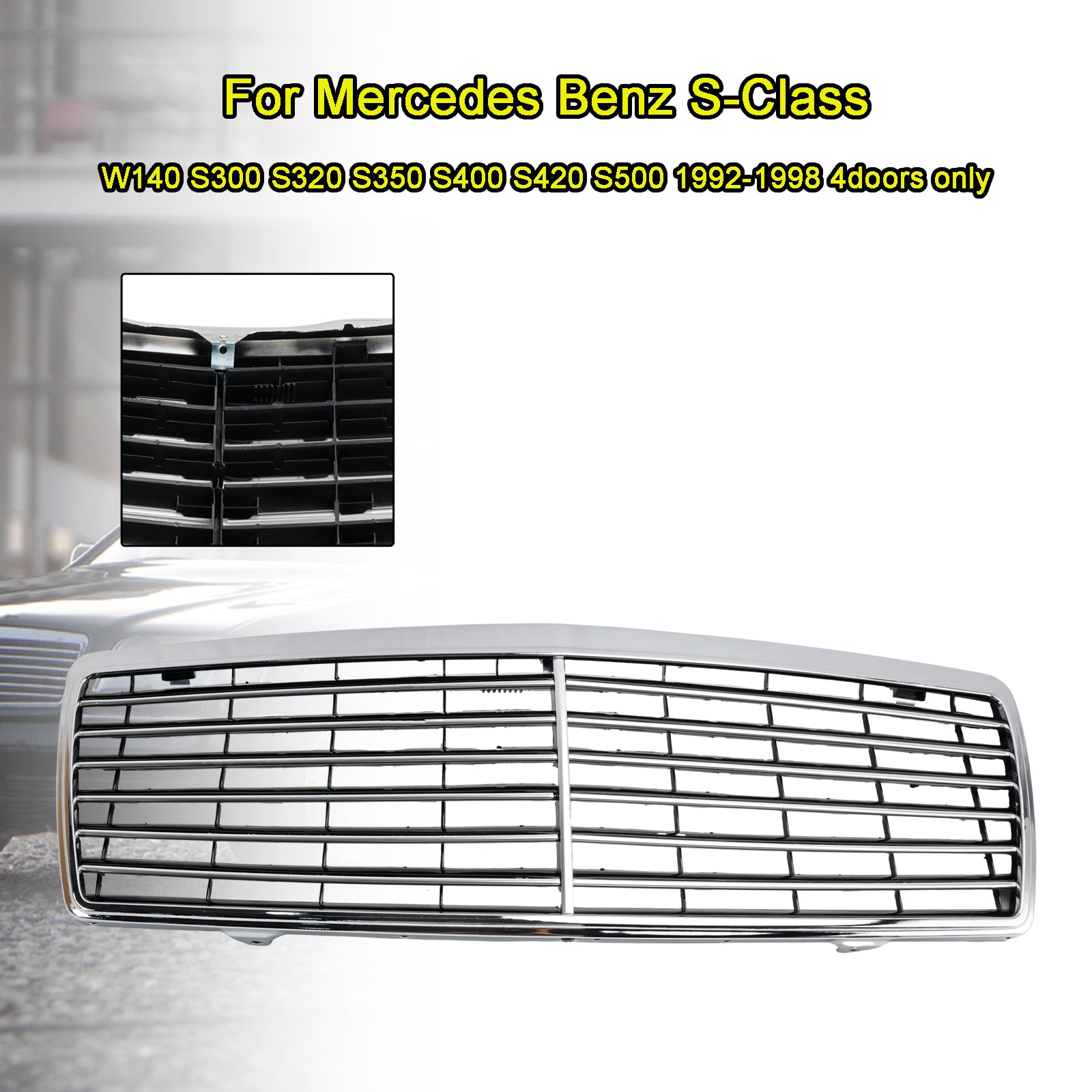 Mercedes Benz Classe S 1992-1998 W140 Grille de pare-chocs avant chromée