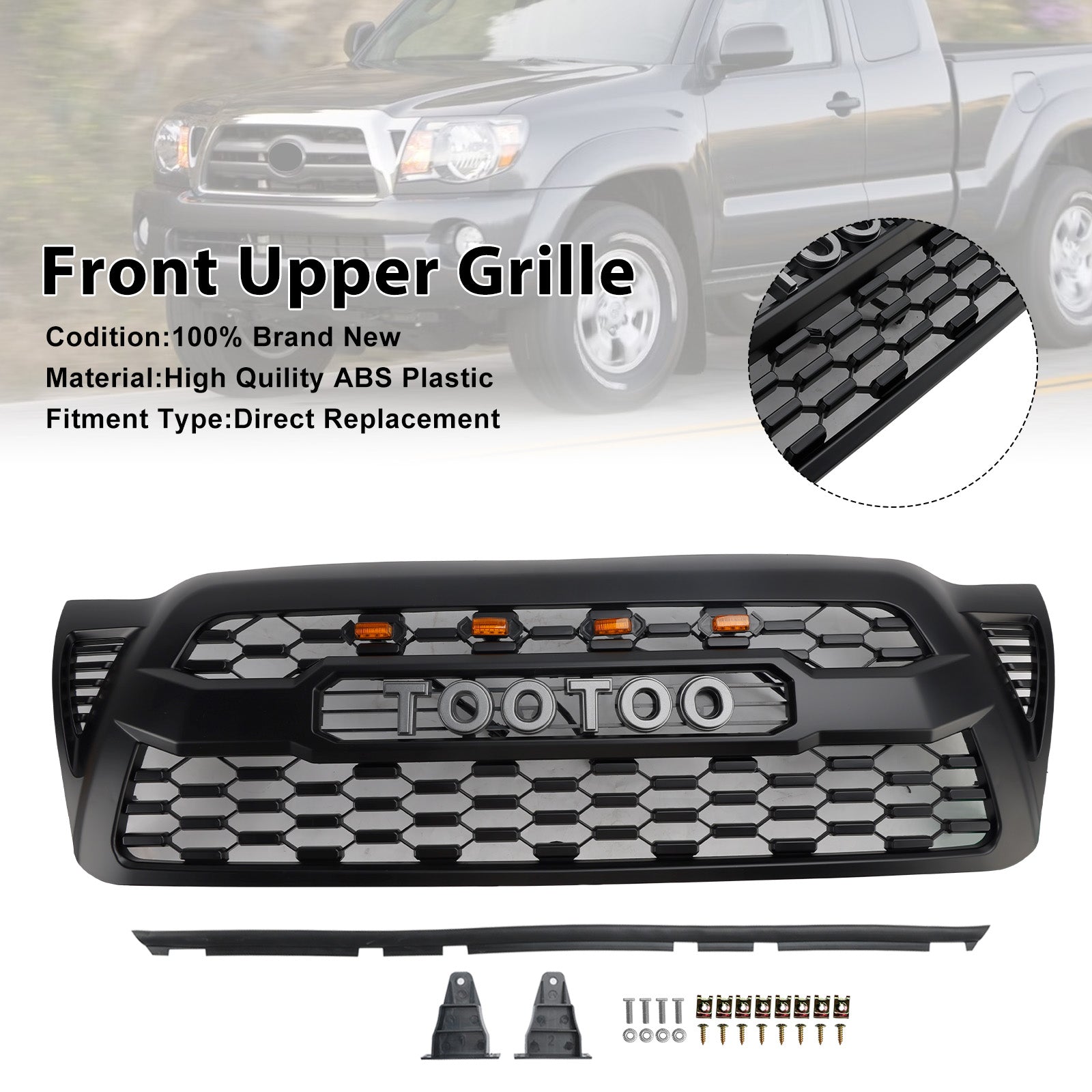 2005-2011 Toyota Tacoma W/LED Matte Black Front Bumper Grille Grill