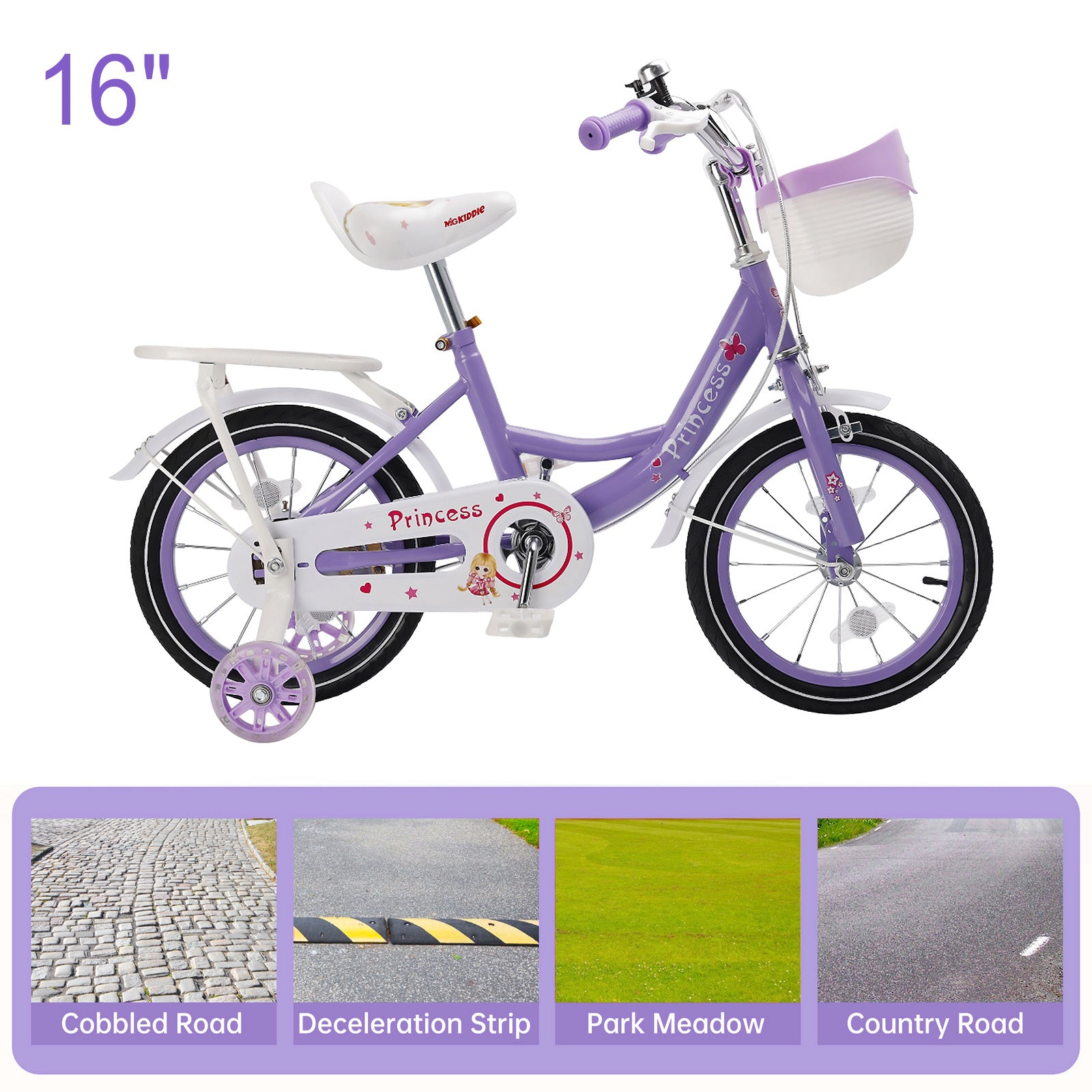 16"/18" Children Princess Bicycle Girls Bike with Removable Training Wheels Pink
