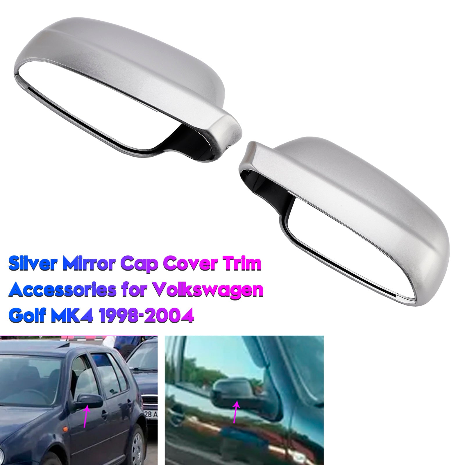 1998-2004 Volkswagen Golf MK4 Silver Mirror Cap Cover Trim Accessories