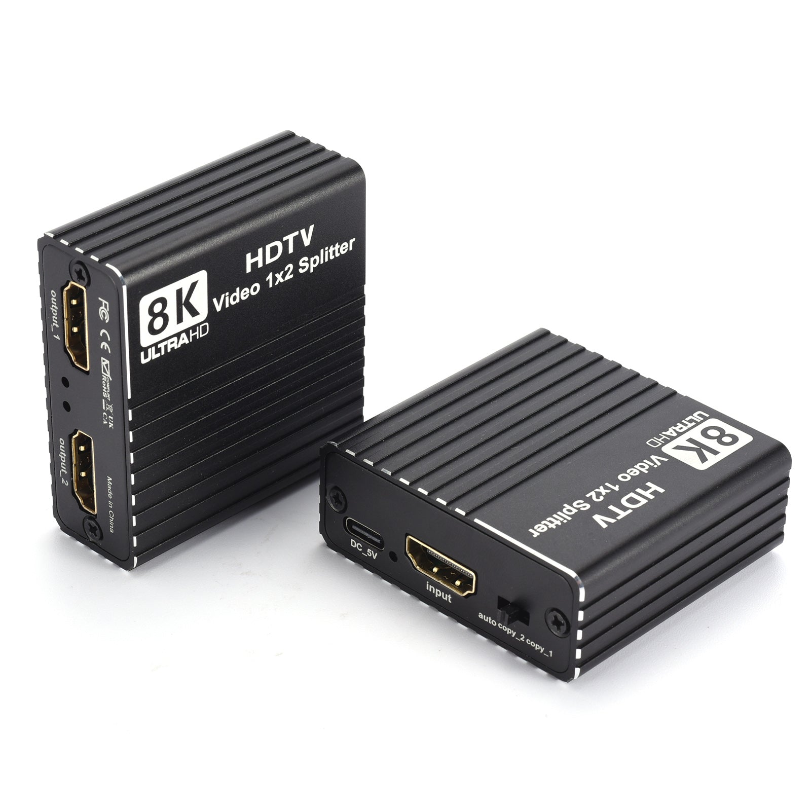 8K HDMI 1 naar 2 splitter HD2.1 8K60hz/4K120hz/1080P240hz met EDID-splitter 1x2