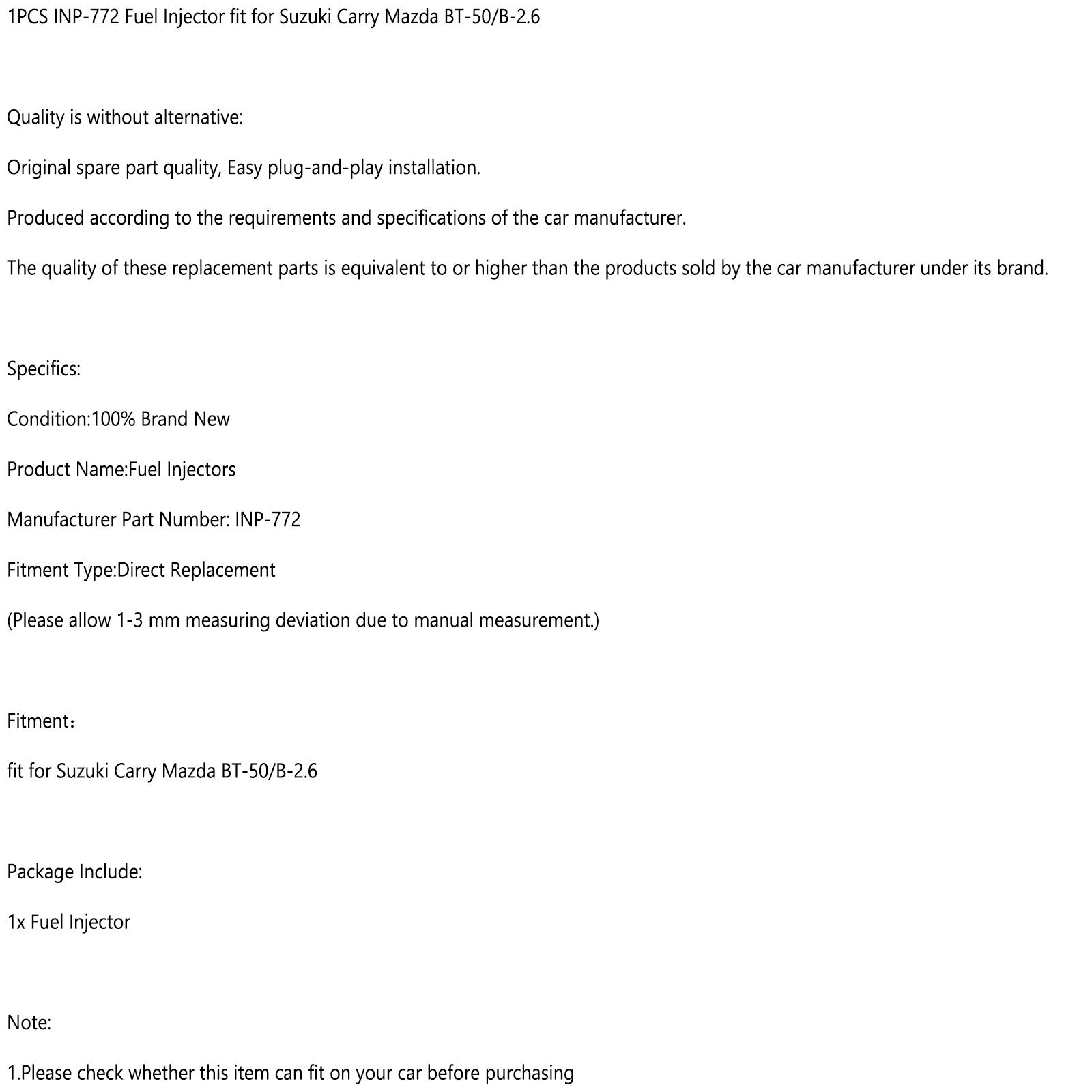 1 st inp-772 bränsleinsprutnings passform för Suzuki Carry Fit Mazda BT-50/B-2.6