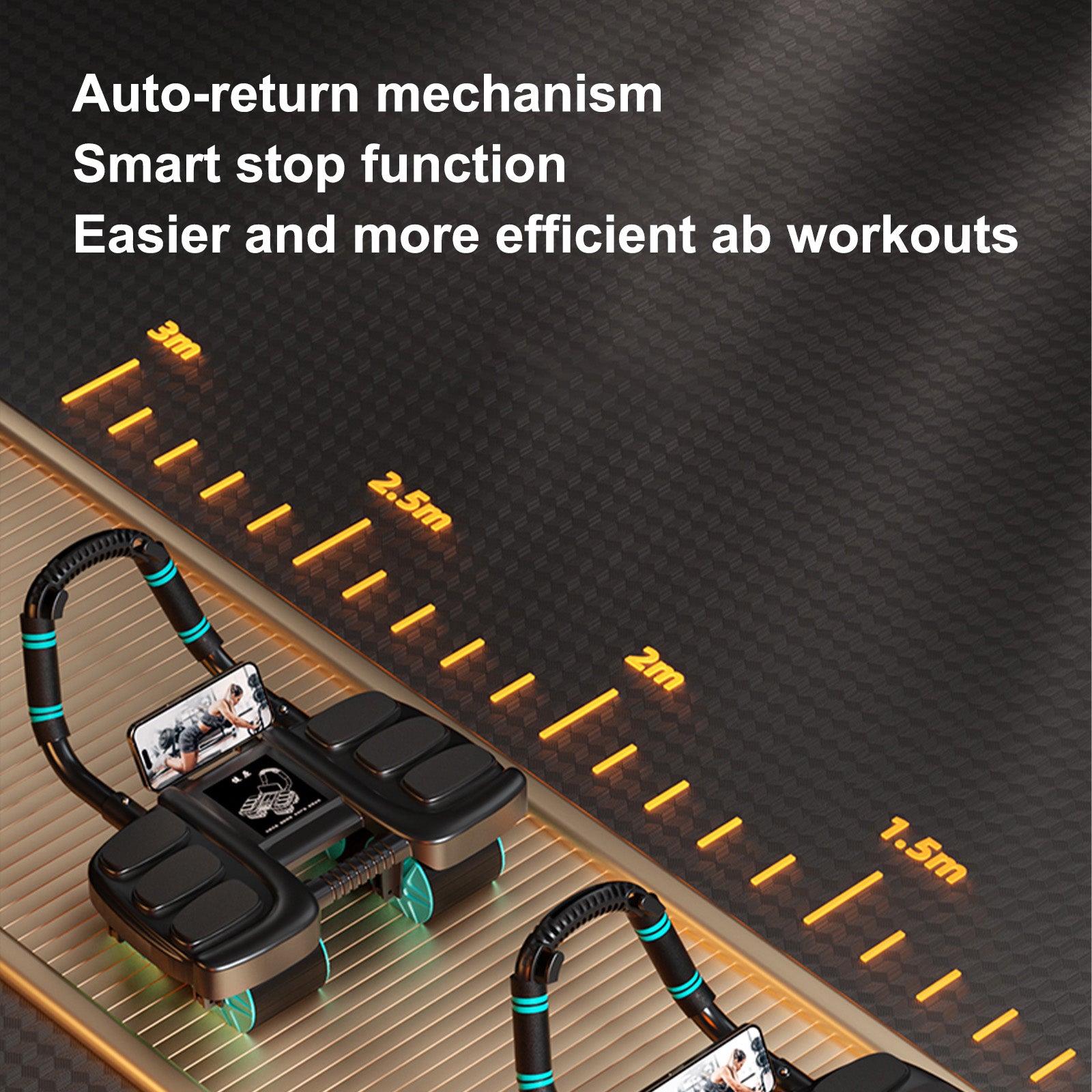 Automatic Rebound Ab Wheel with Elbow Support & 4-Wheel Stability – Includes Timer Perfect Core Trainer for Men & Women Portable Home Gym Equipment Black
