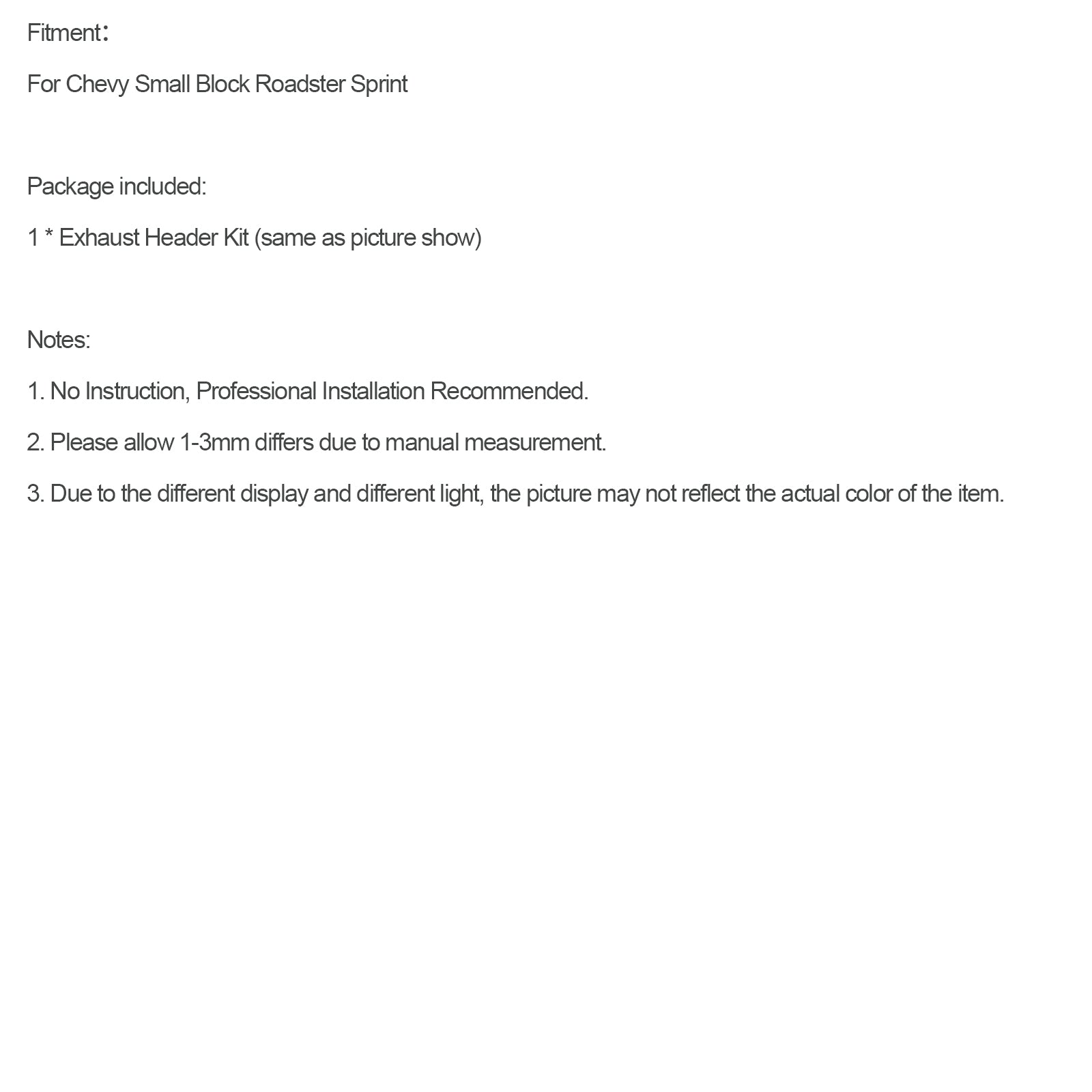 1-5/8" RVS spruitstuk header geschikt voor Chevy Small Block Roadster Sprint