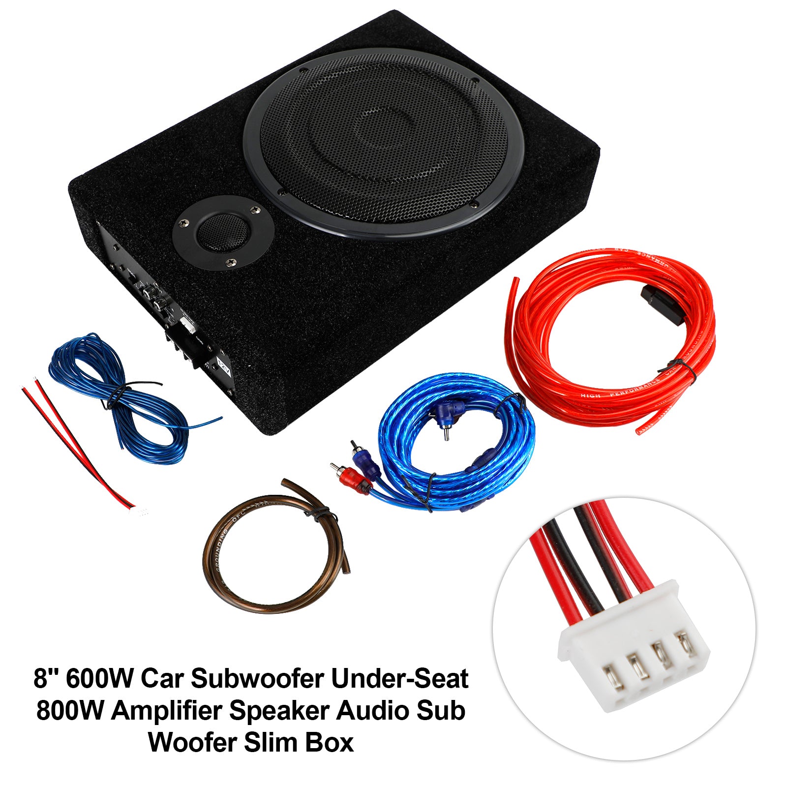 8" 600W Car Subwoofer Under-Seat Amplifier Speaker Audio Sub Woofer Slim Box US