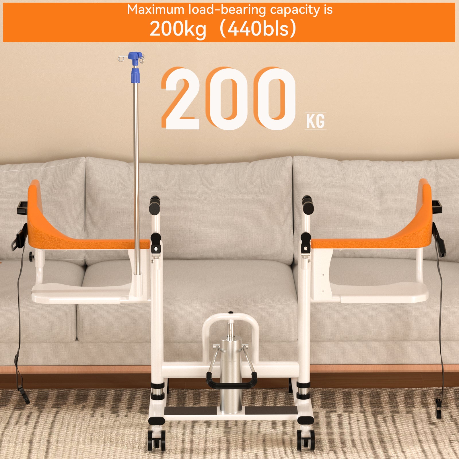 Bredda patientstol hydraulisk överföringslyft rullstol 180 ° delad säte