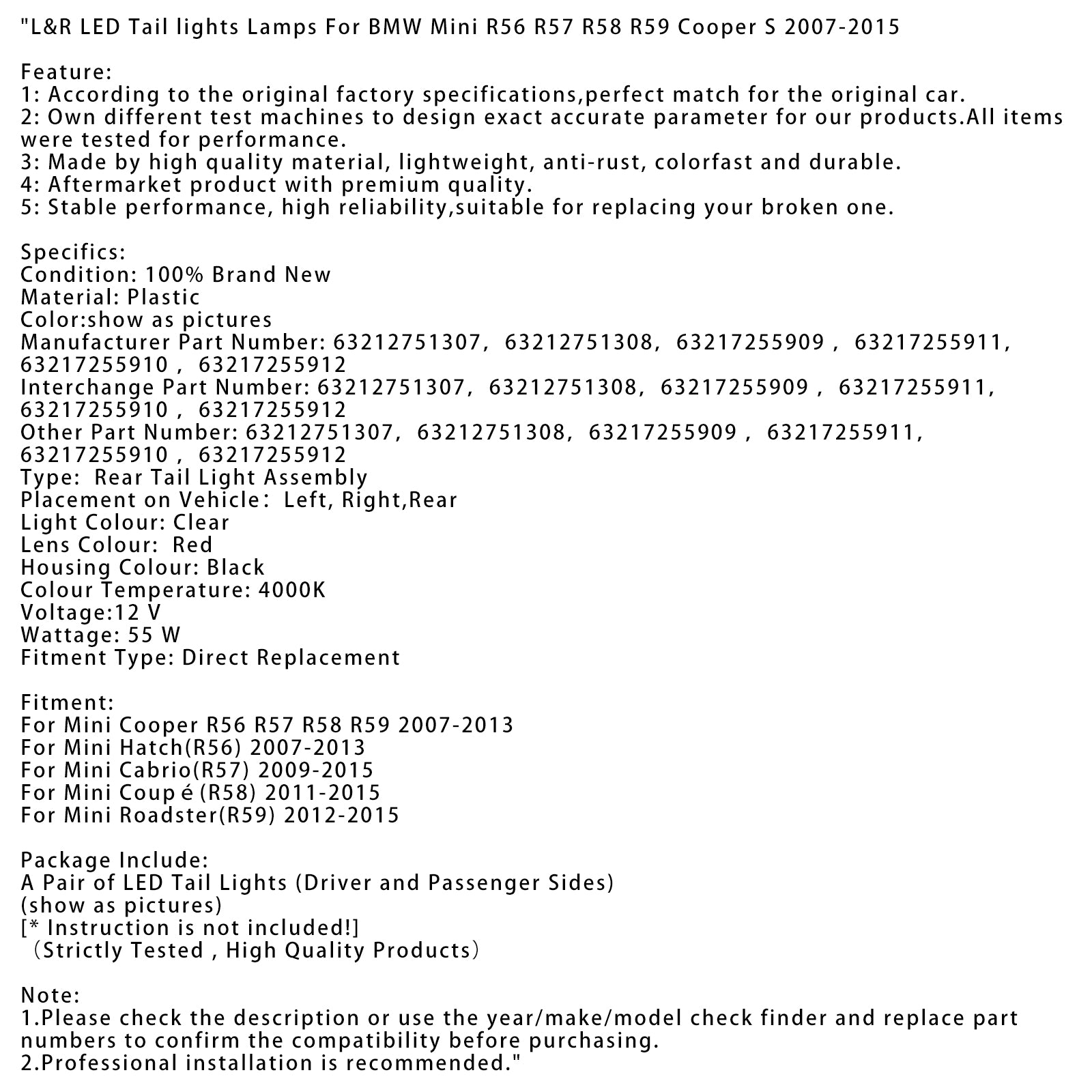 L&Zadné svetlá R LED pre BMW Mini R56 R57 R58 R59 Cooper S 2007-2015 sivé