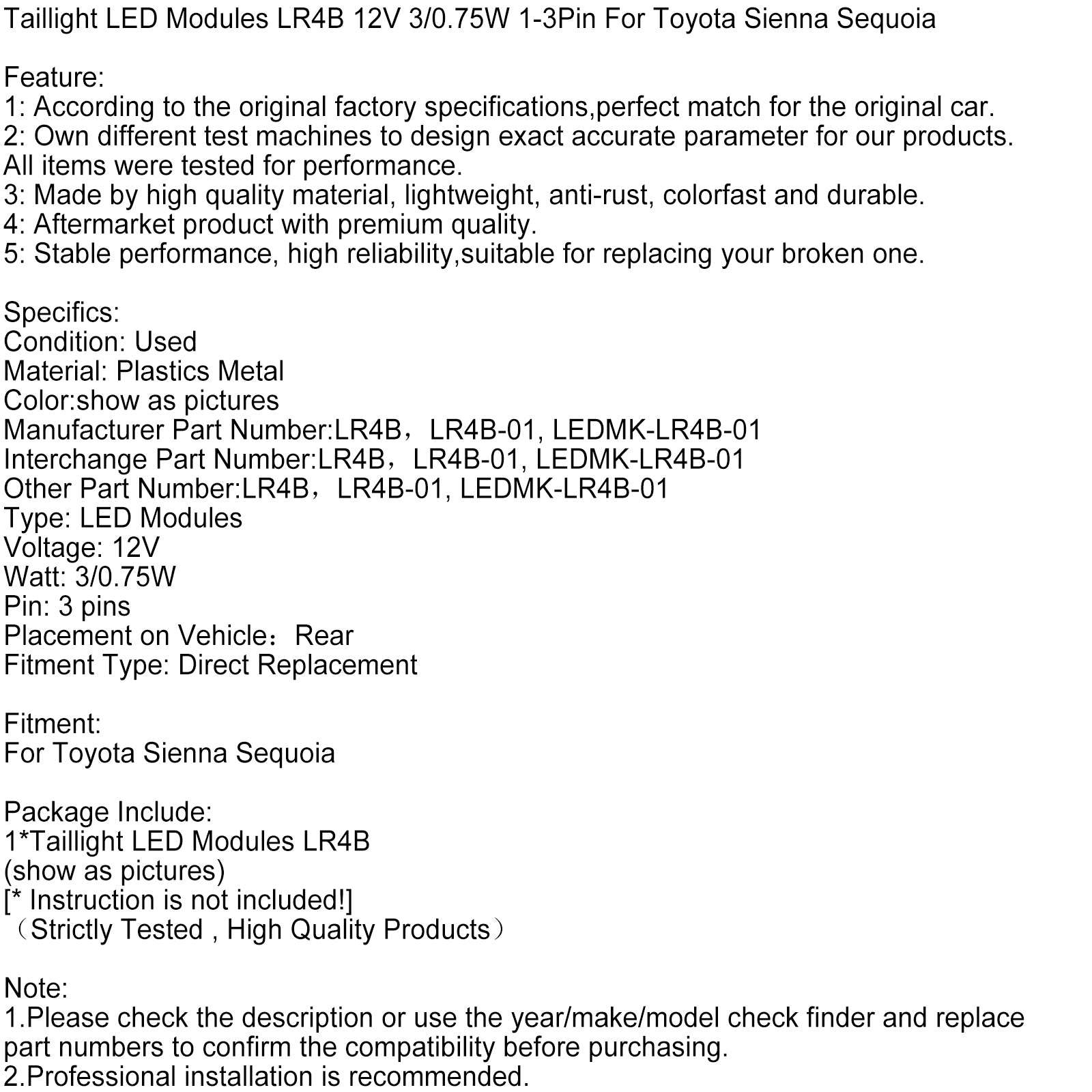Achterlicht LED-modules LR4B 12V 3/0.75W 1-3Pin voor Toyota Sienna Sequoia