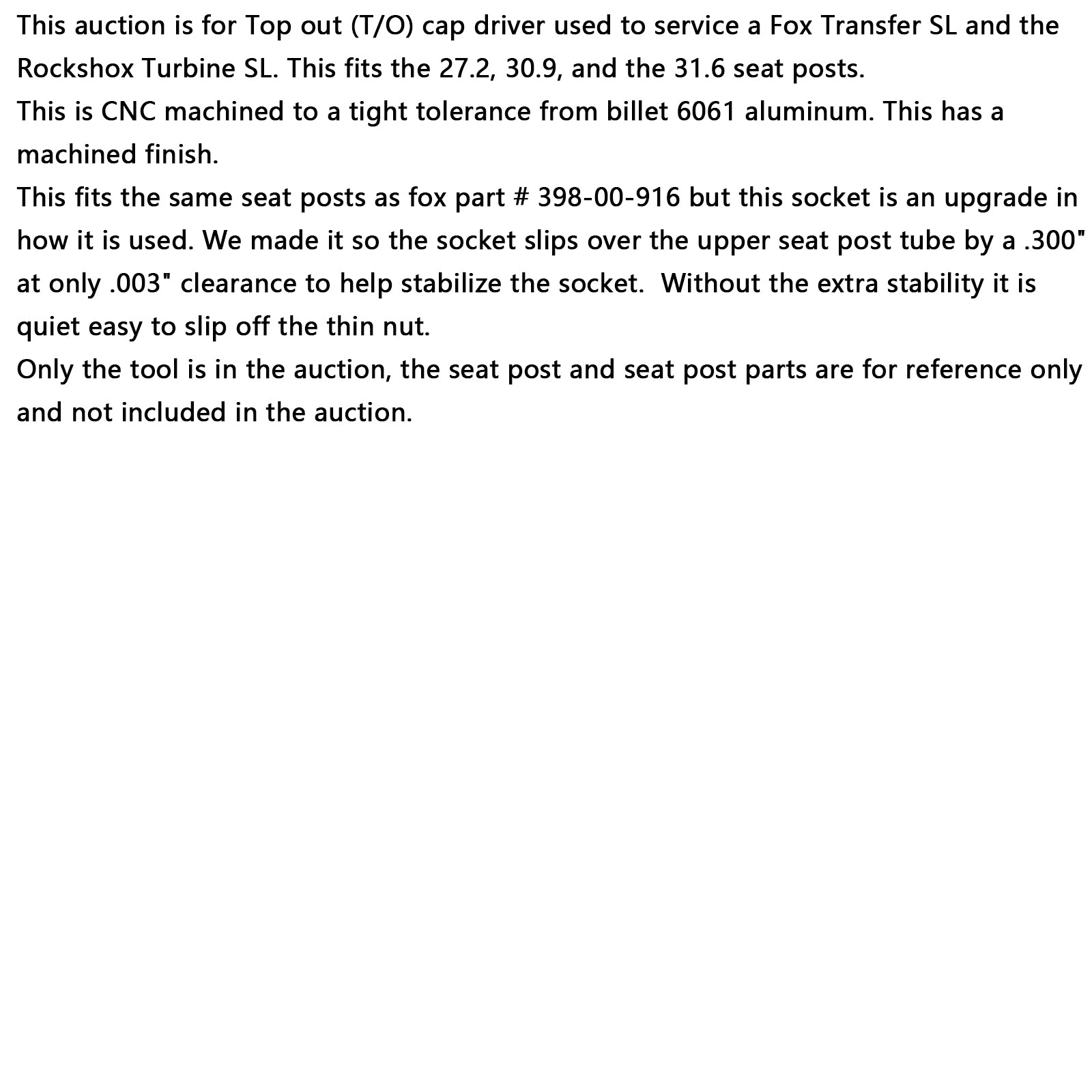 Transferir SL Top Out Cap Driver T/O Ferramenta para Serviço de Fox-Clone de 398-00-916