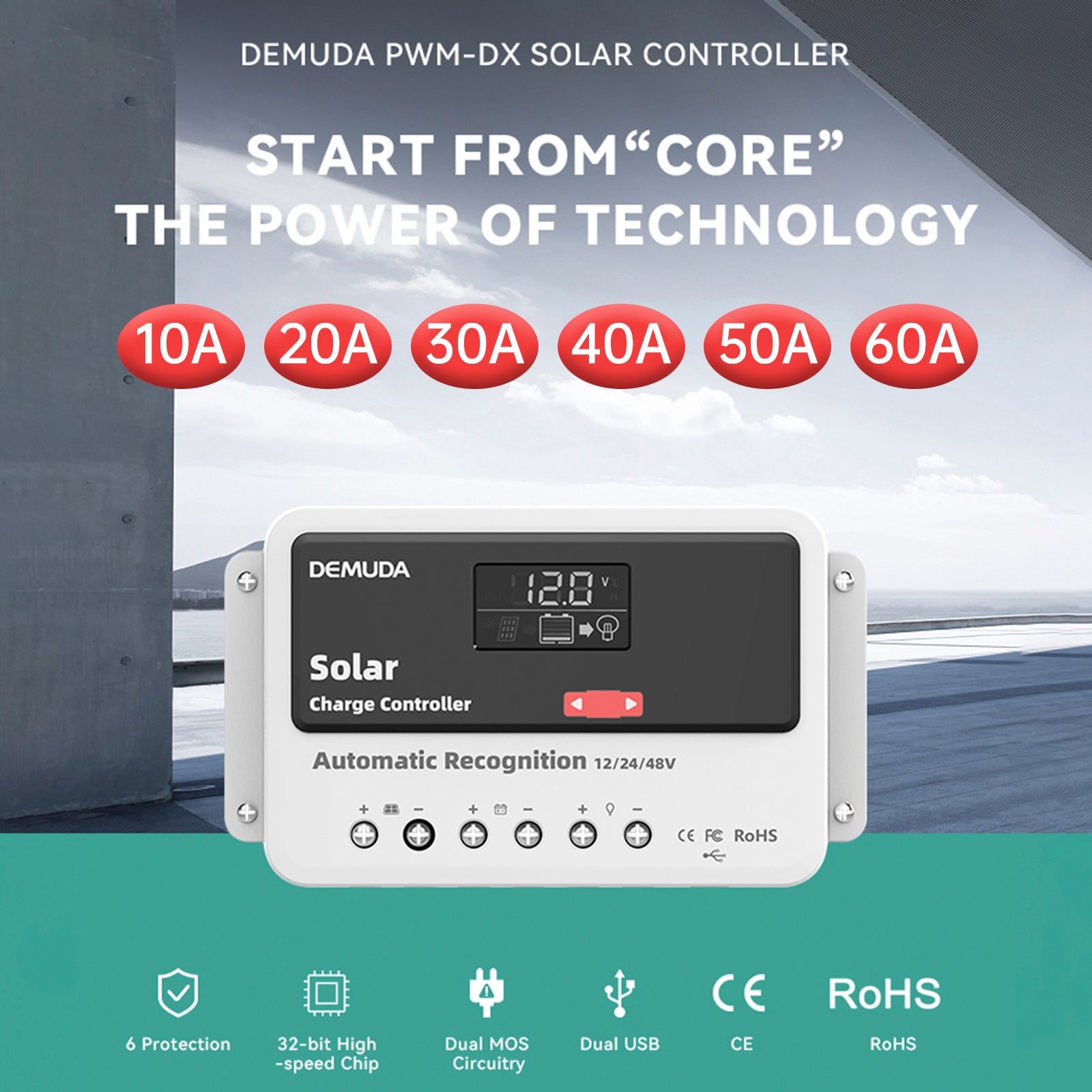 12v24v48v 10a-60a PWM Solar Controller