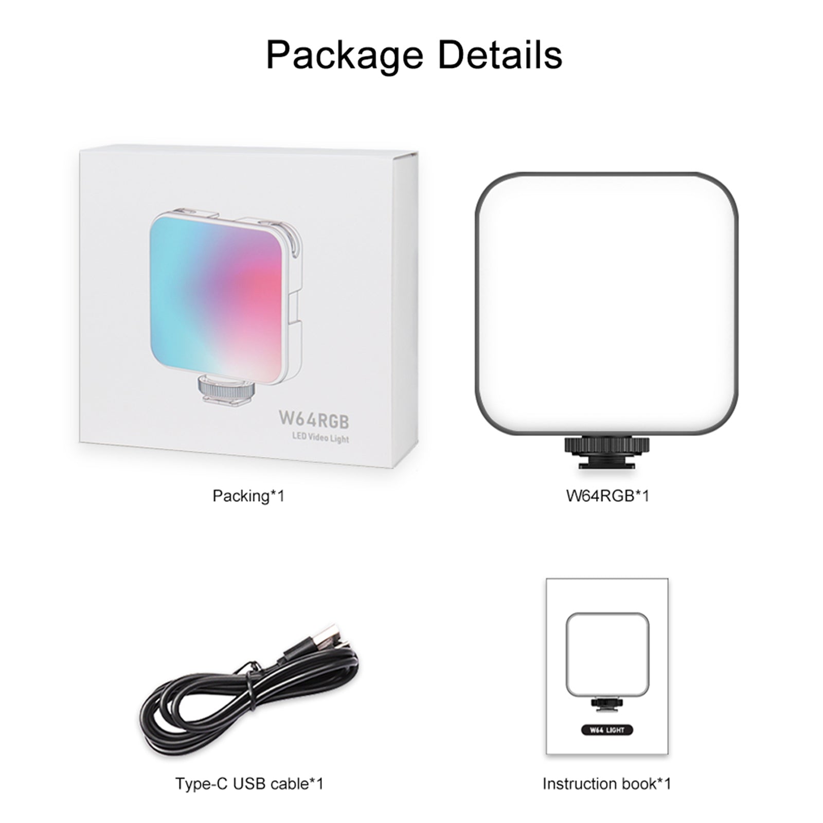 W64 RGB LED-videolicht, invullicht, videocamera, mobiele telefoon, live schoonheid, buiten