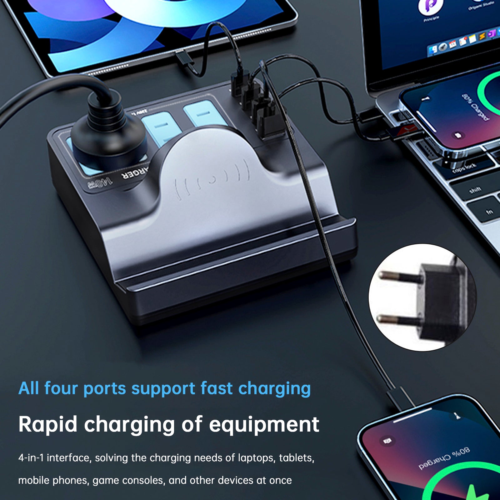 140W Smart Wireless Fast Charge Socket High Power PD100W Notatbok QC Lading av mobiltelefonlader EU -plugg