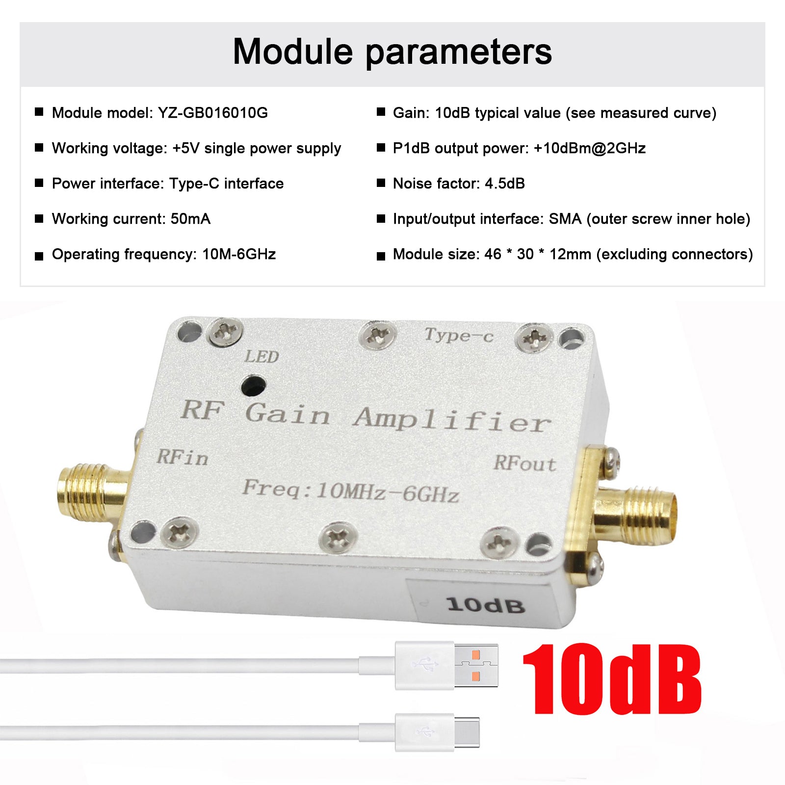 Amplificateur RF 10m-6GHz 10 dB 20db 30 dB 40 dB High gain Driver Receiving Amplificateur