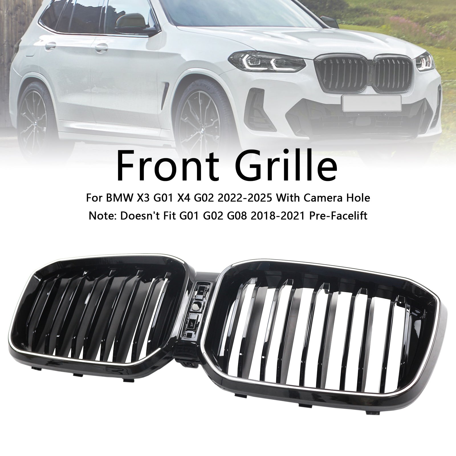 2022-2025 BMW X3 G01 X4 G02 Double latte de pare-chocs noir brillant