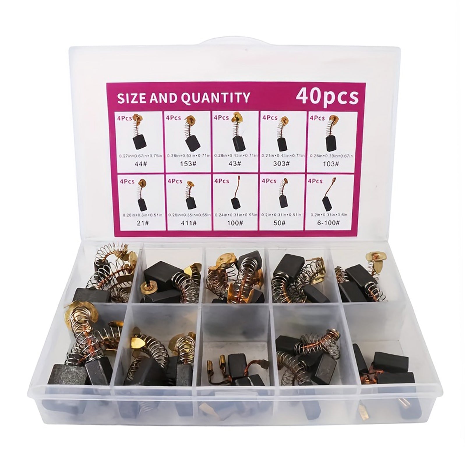 40 Uds. De cepillos de carbono para Motor eléctrico, pieza de herramienta eléctrica de reparación de repuesto de 10 tamaños