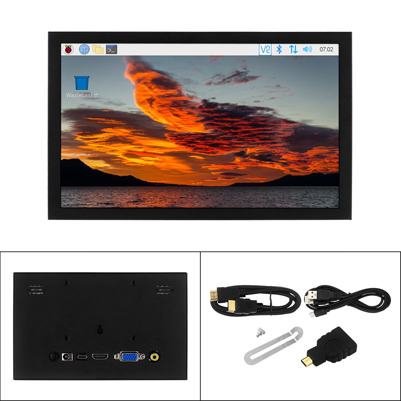 7-tums HD IPS Display VGA/AV/HDMI-gränssnitt Raspberry Pi PI-övervakningsskärm