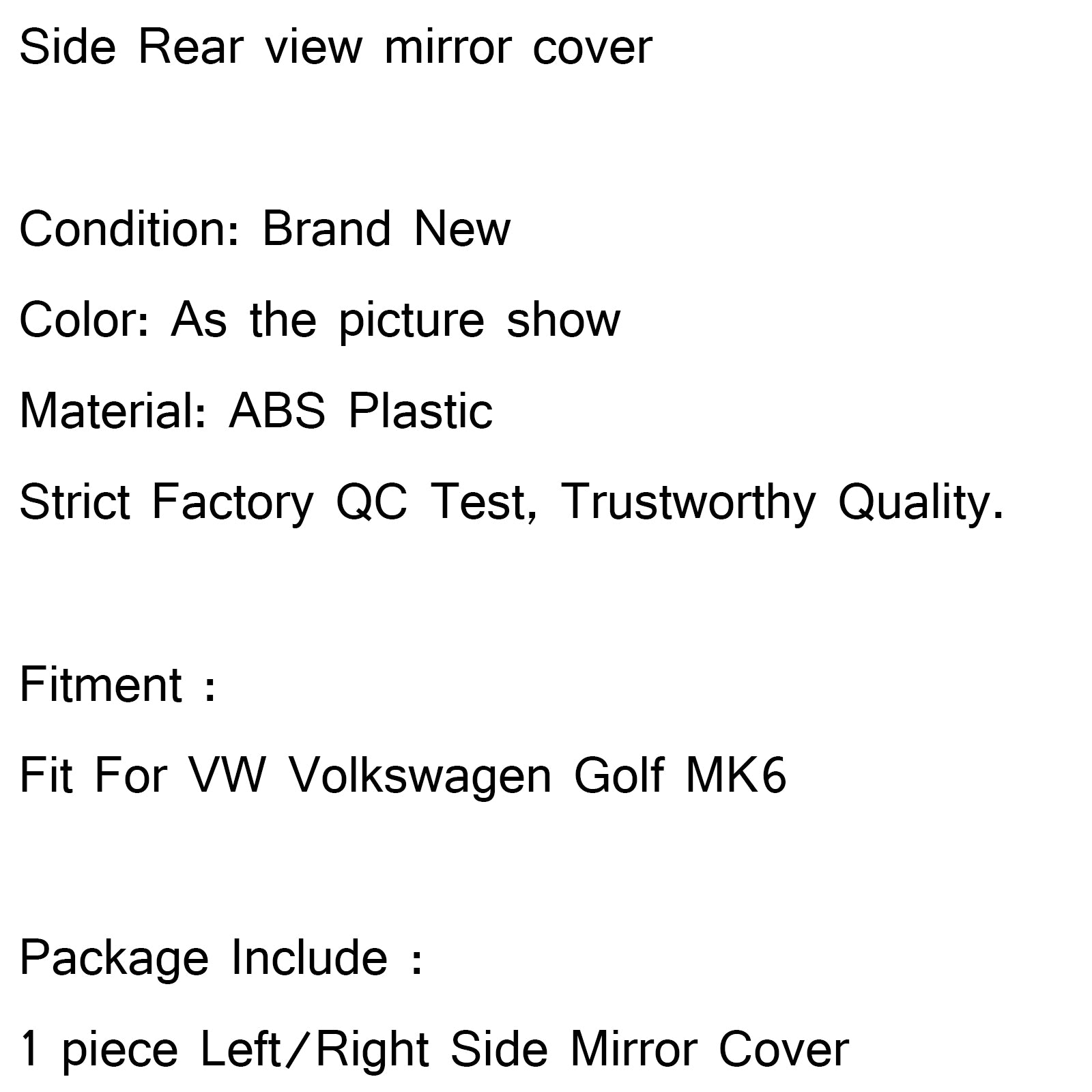 Paar zijspiegelkap vervanging voor VW Golf MK6 2010-2013 mat zwart